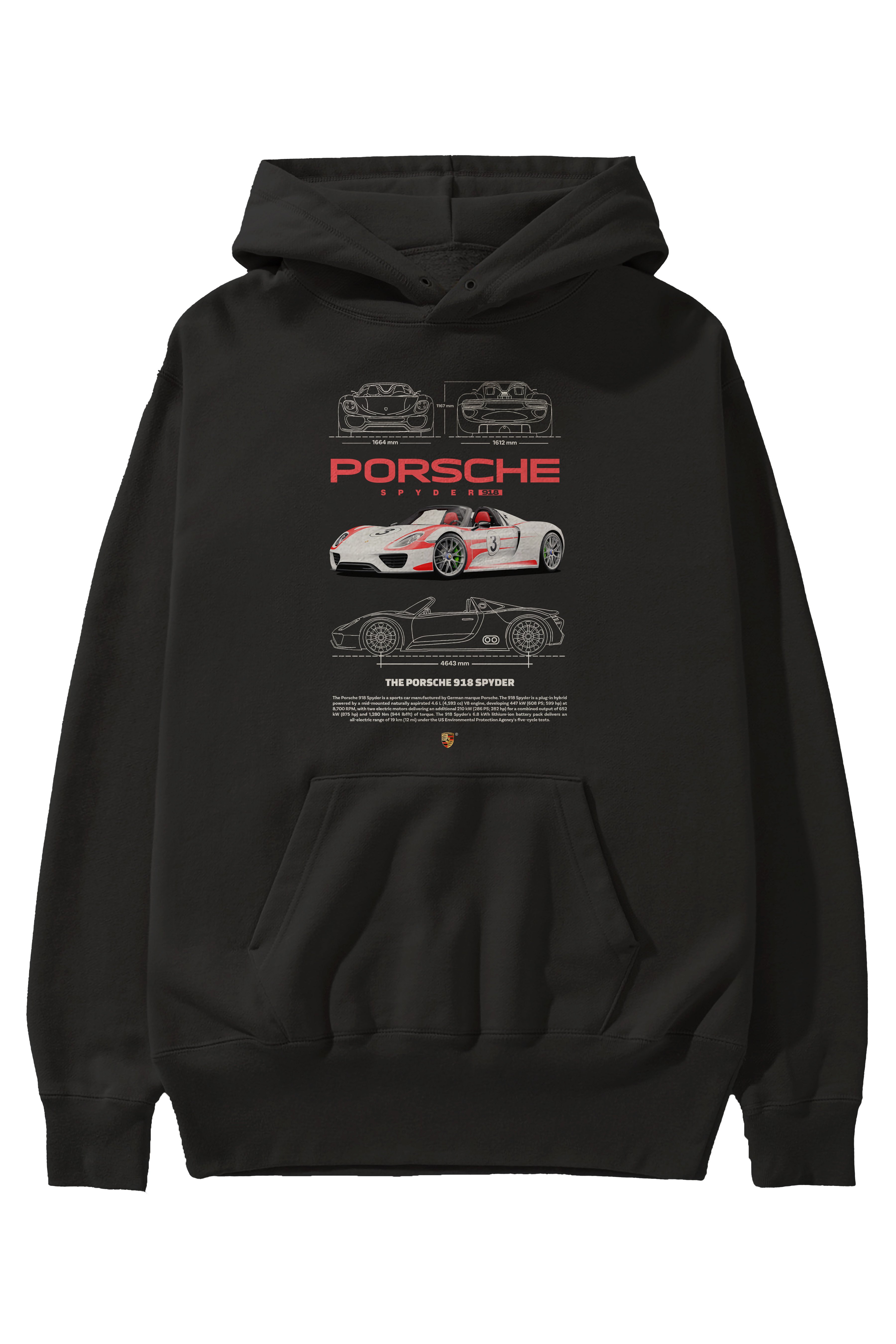 Porsche 918 Spyder 1 Ön Baskılı Hoodie Oversize Kapüşonlu Sweatshirt Erkek Kadın Unisex