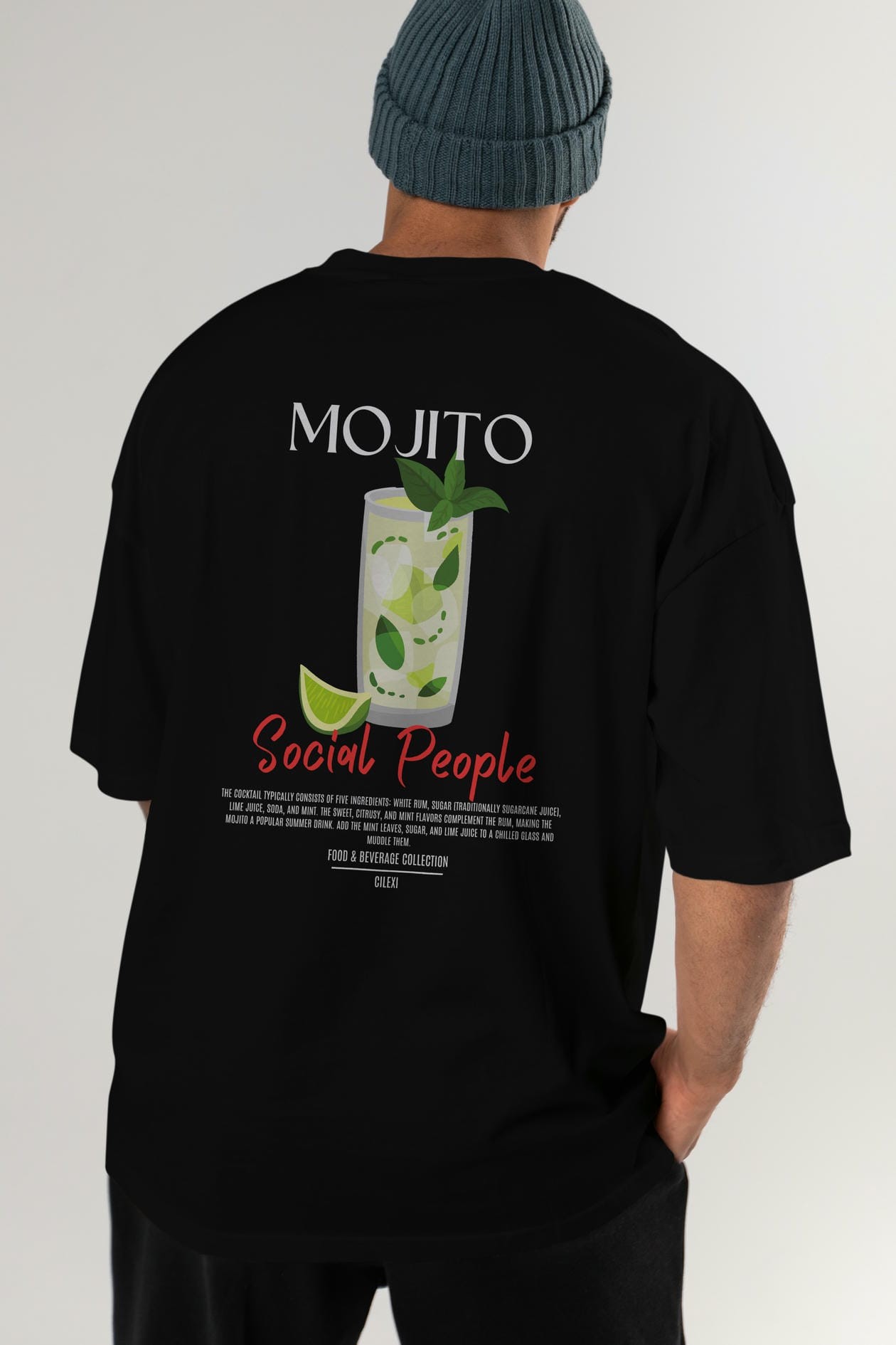 Mojıto Kokteyl Serisi Baskılı Oversize t-shirt Erkek Kadın Unisex %100 Pamuk Bisiklet Yaka tişort