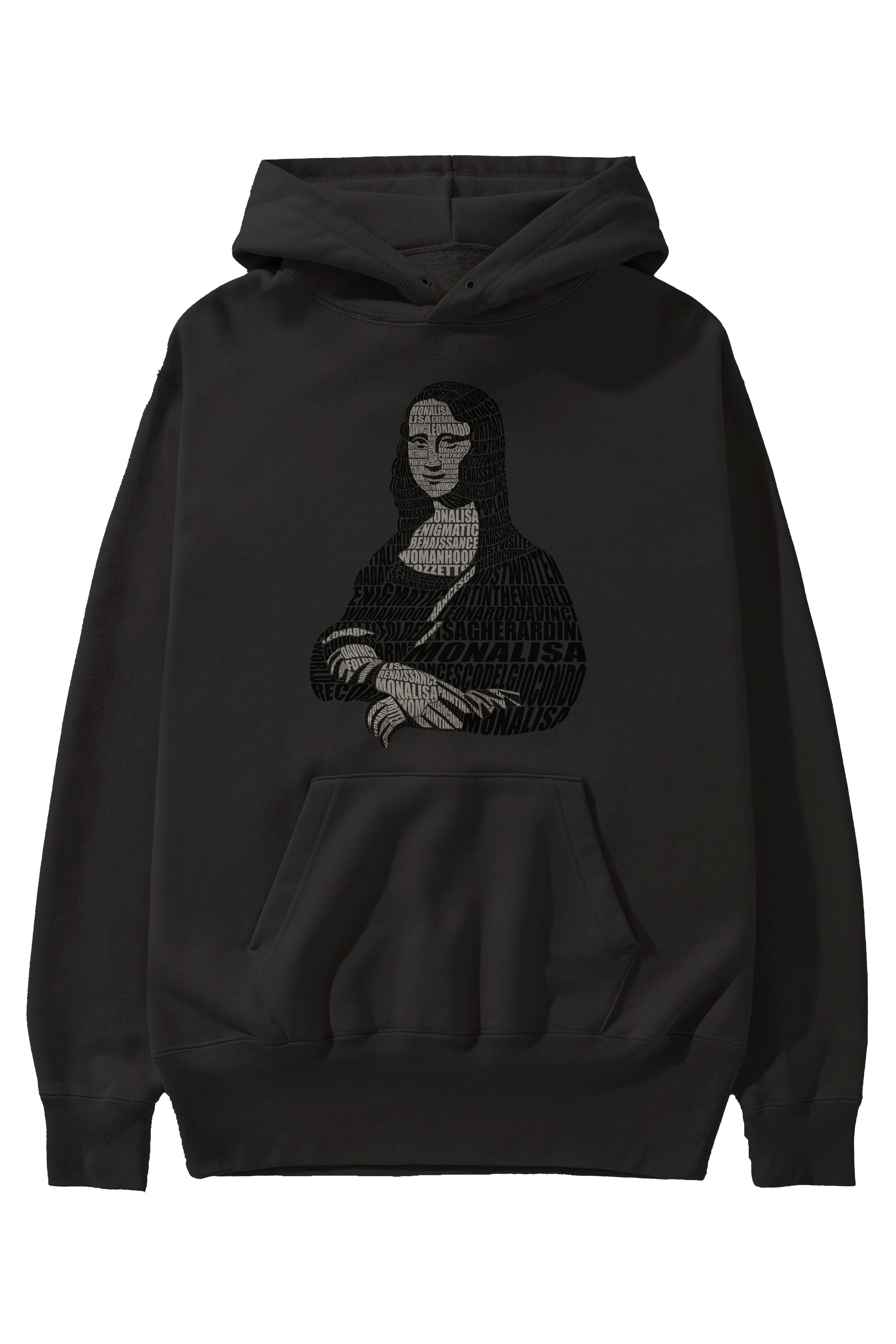Mona Lisa Calligram Ön Baskılı Hoodie Oversize Kapüşonlu Sweatshirt Erkek Kadın Unisex
