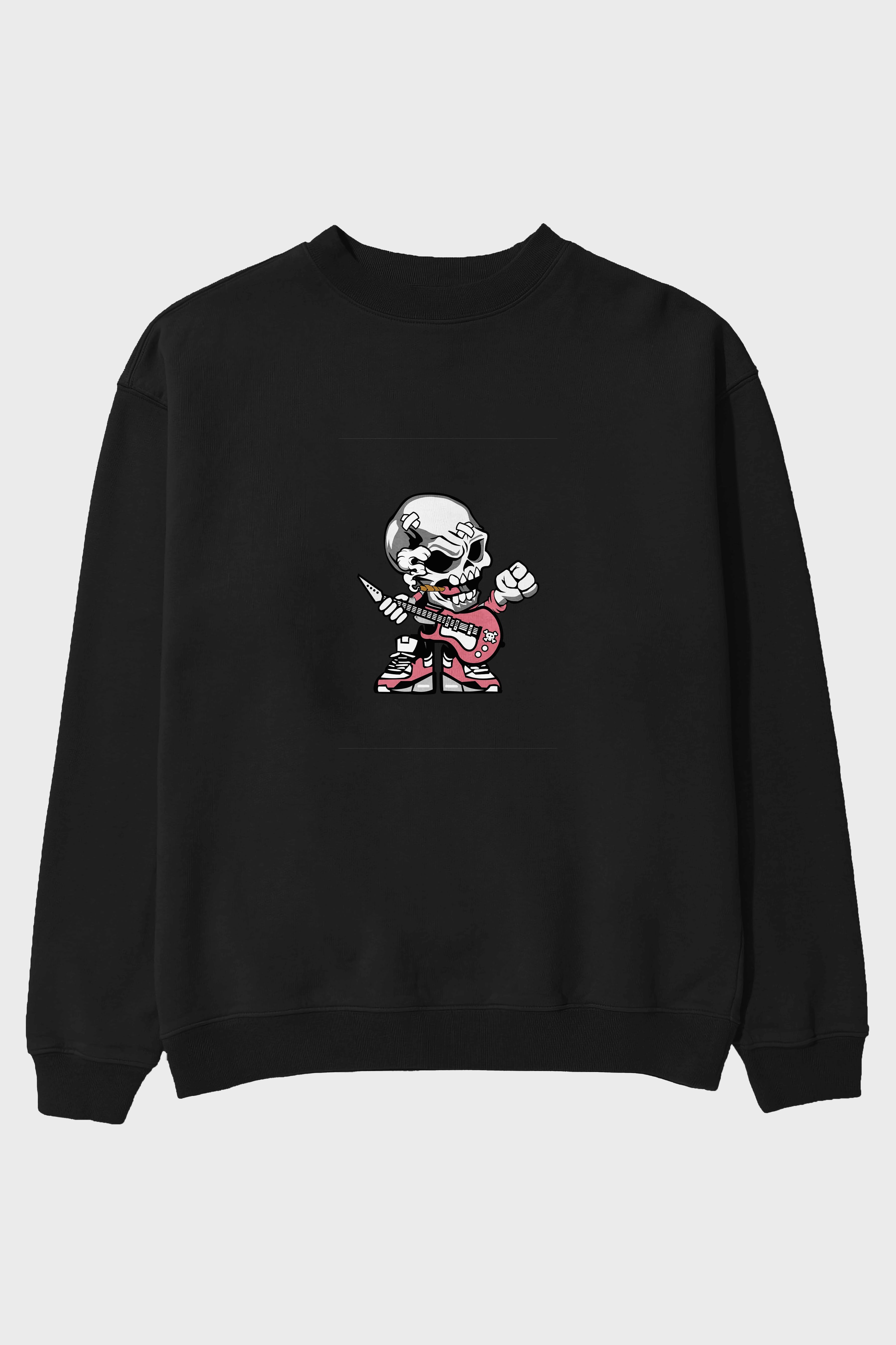 Skull Rockstar Ön Baskılı Oversize Sweatshirt Erkek Kadın Unisex