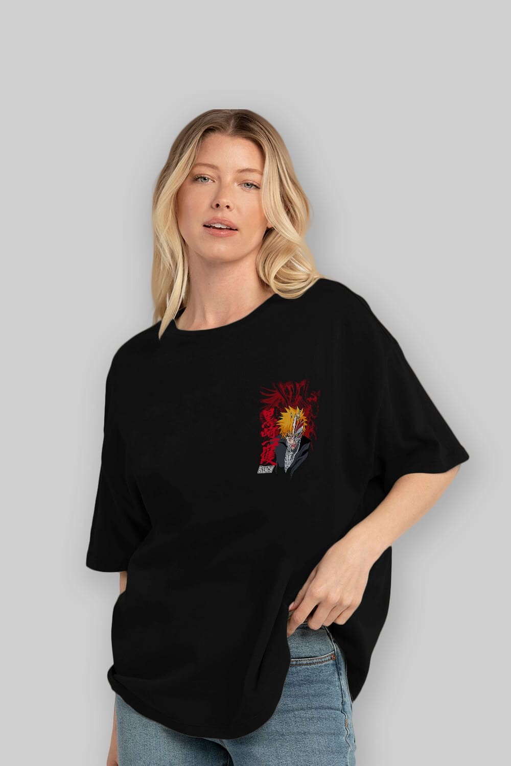 ICHIGO KUROSAKI VIZARD Ön Sol Baskılı Oversize t-shirt Erkek Kadın Unisex %100 Pamuk Bisiklet Yaka tişort