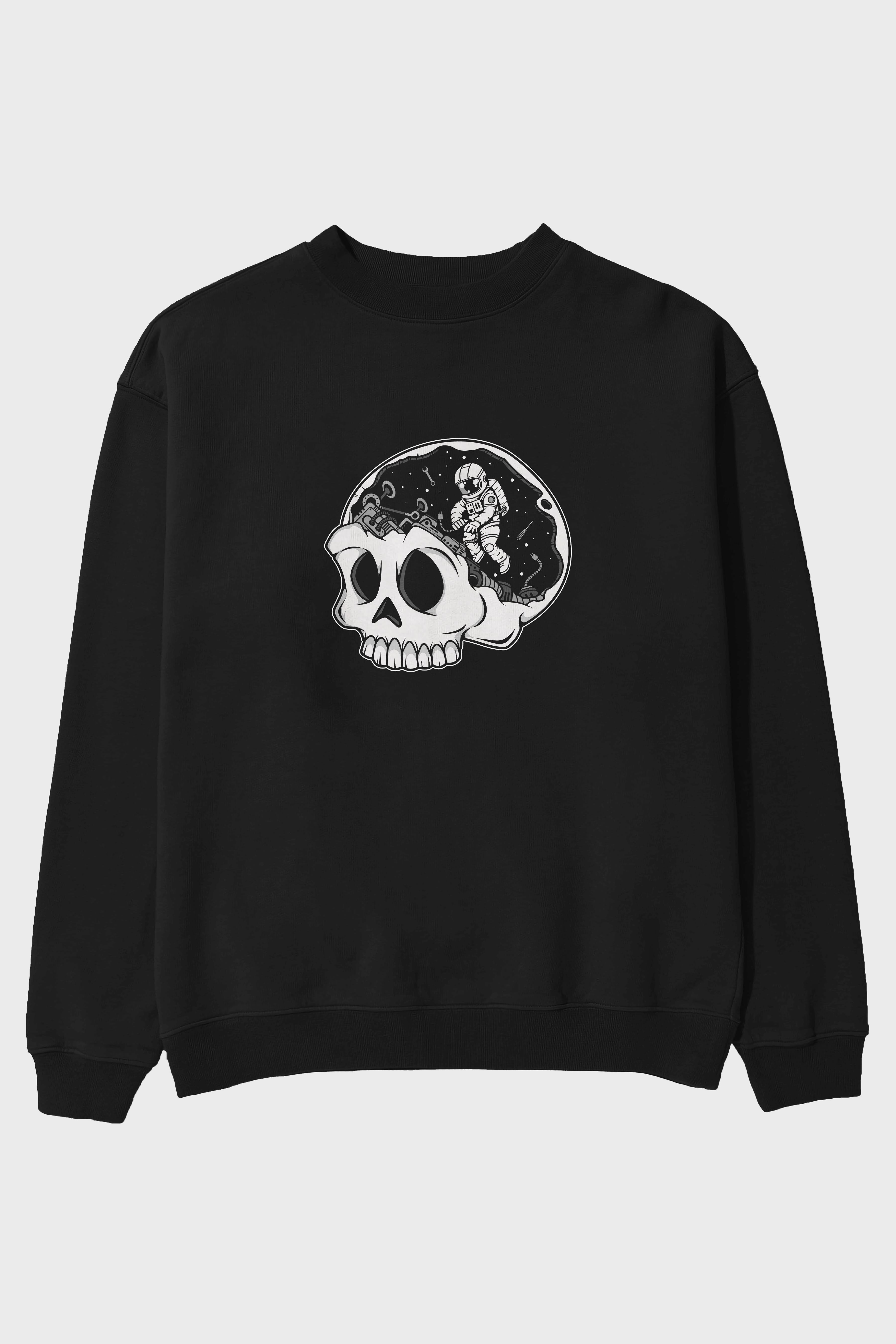 Astronaut Skull Brain Ön Baskılı Oversize Sweatshirt Erkek Kadın Unisex