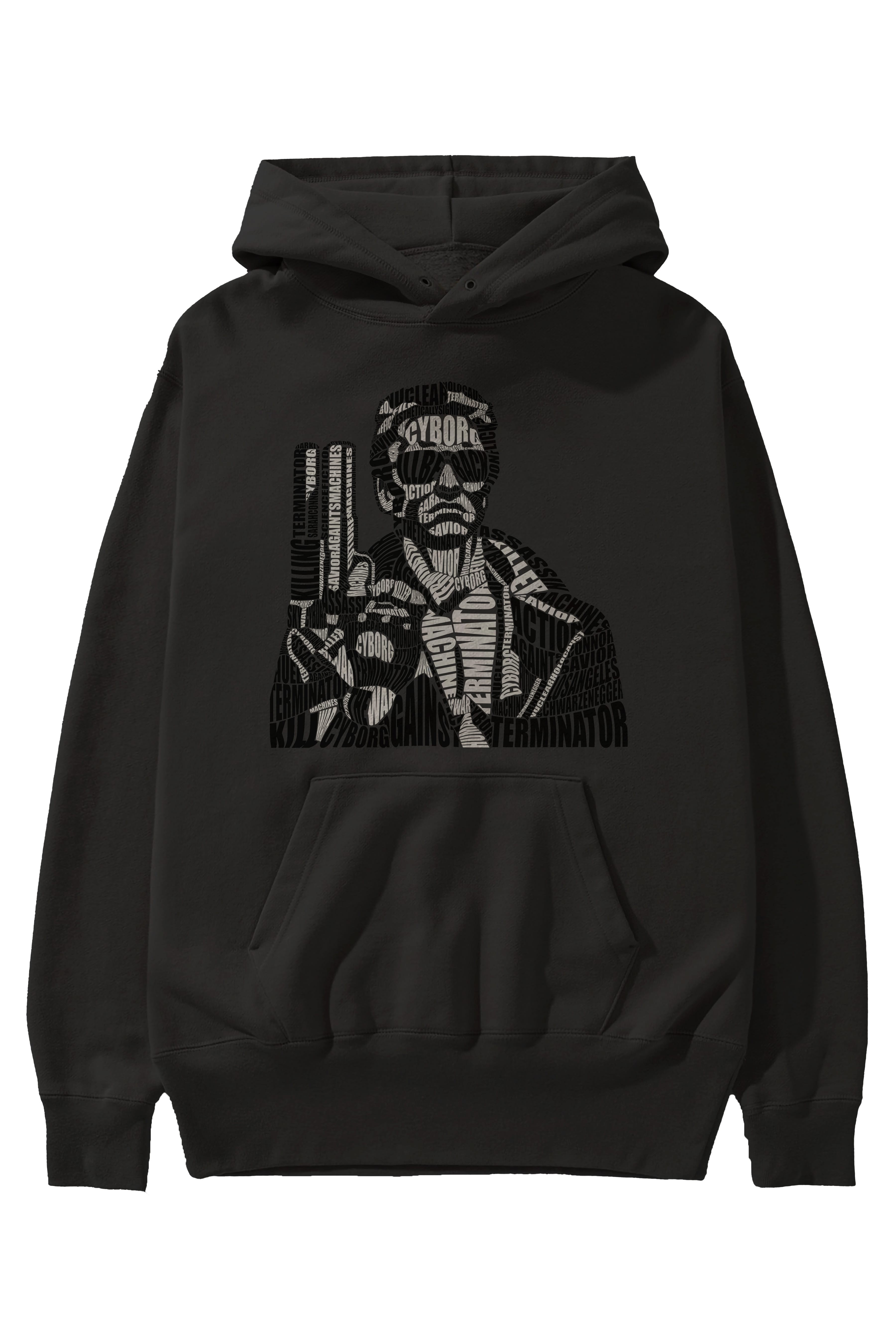 Terminator Calligram Ön Baskılı Hoodie Oversize Kapüşonlu Sweatshirt Erkek Kadın Unisex