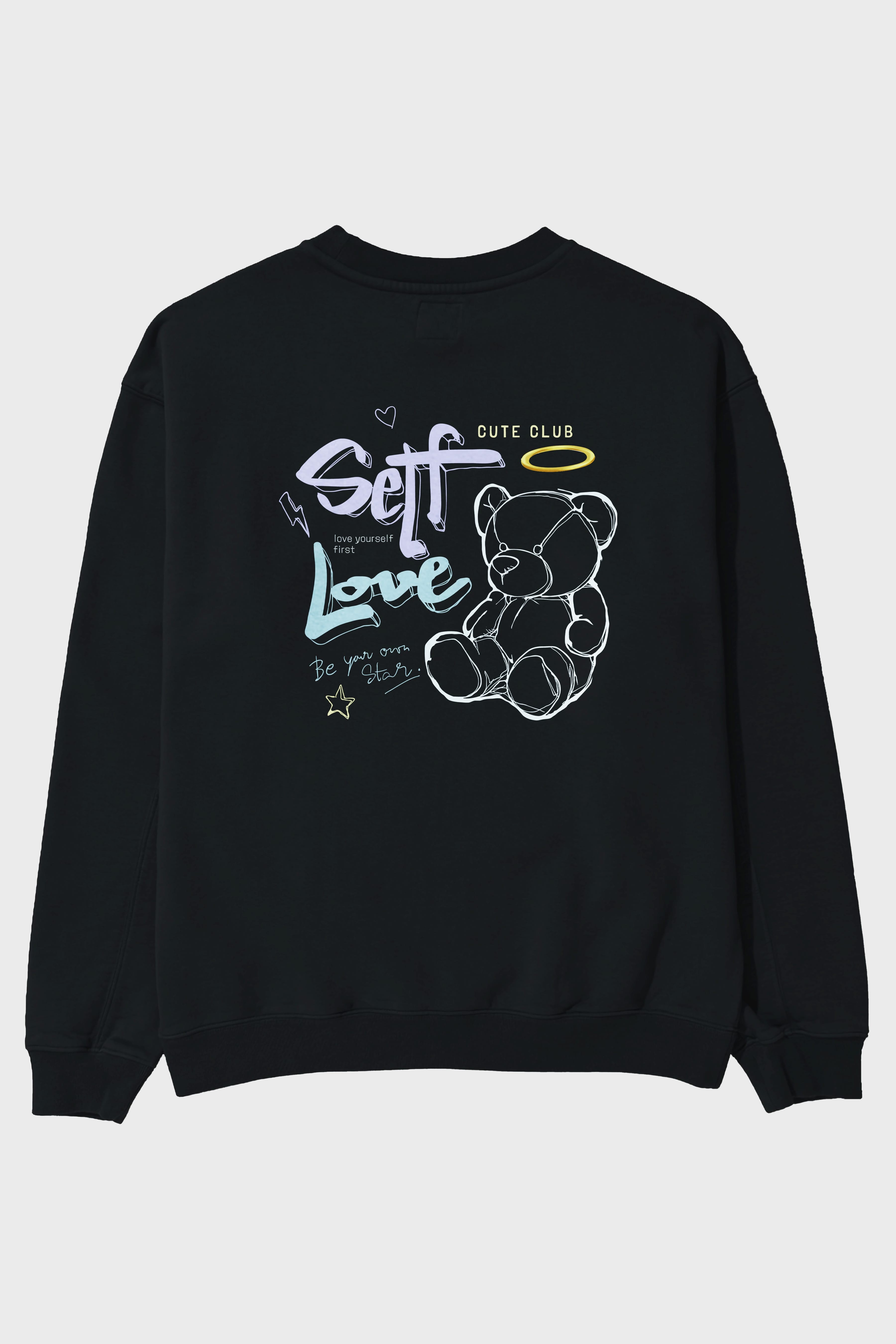 Self Love Bear Arka Baskılı Oversize Sweatshirt Erkek Kadın Unisex