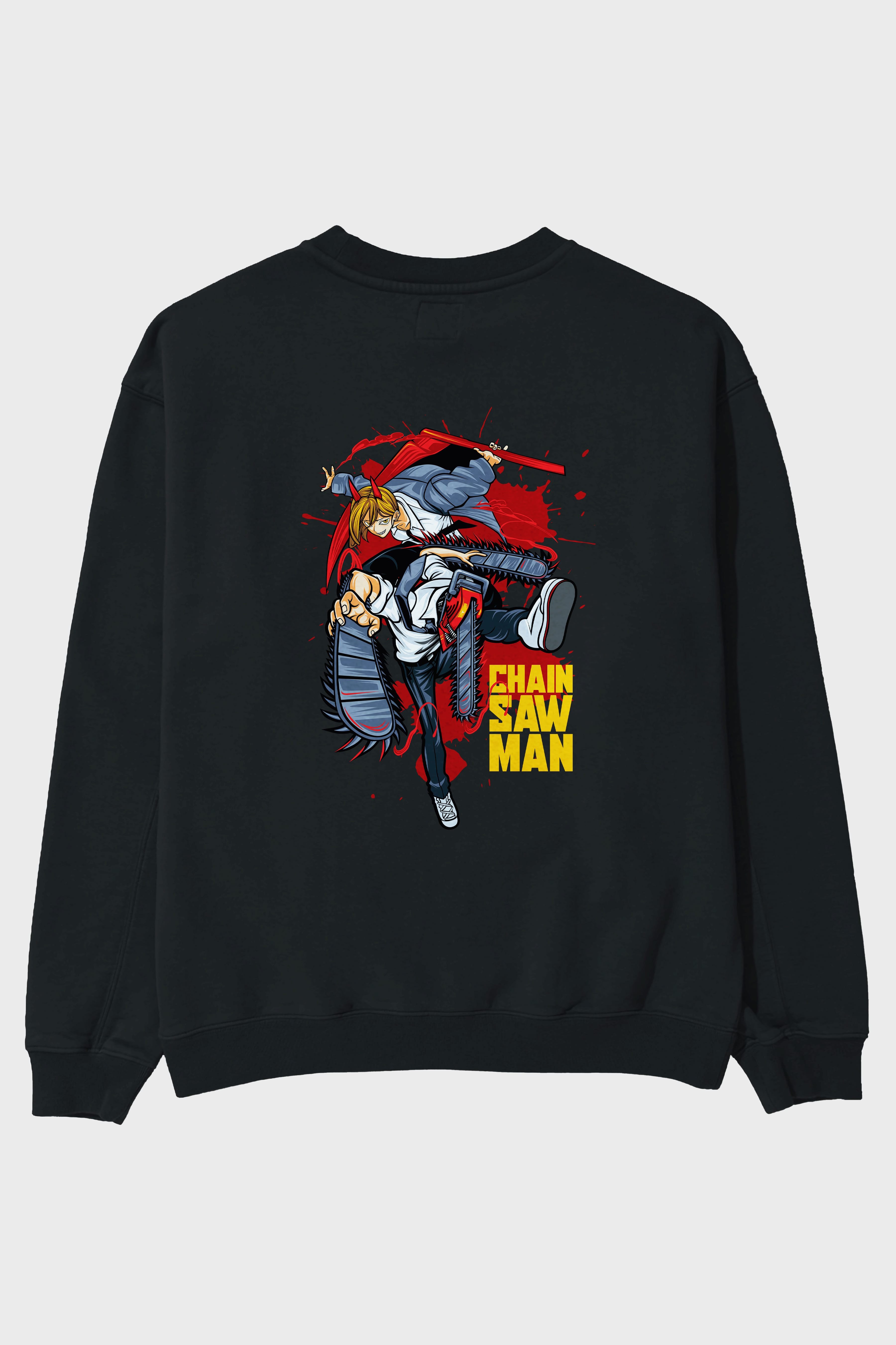 DENJI and POWER Anime Arka Baskılı Oversize Sweatshirt Erkek Kadın Unisex