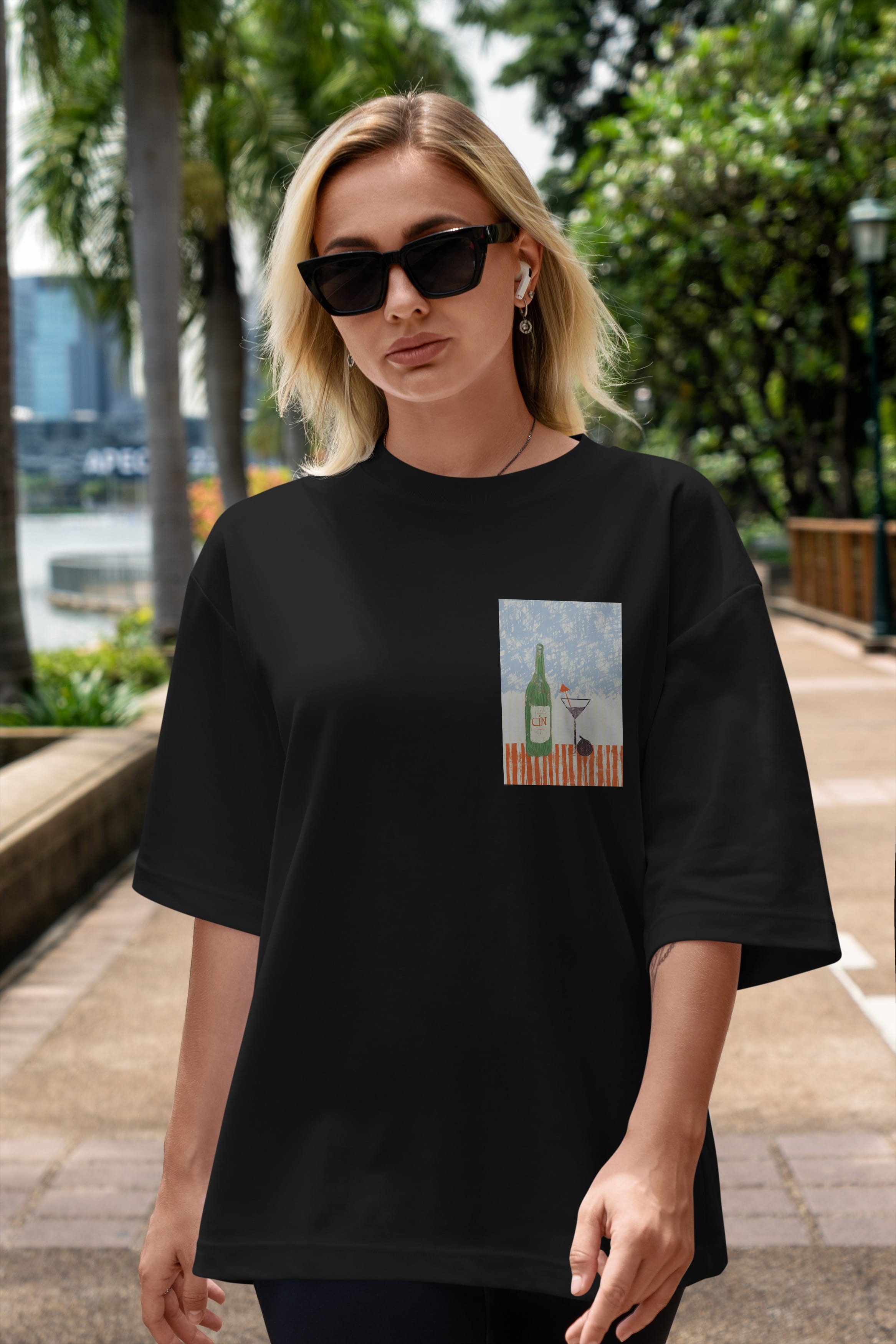 Gin Ön Sol Baskılı Oversize t-shirt Erkek Kadın Unisex %100 Pamuk Bisiklet Yaka tişort