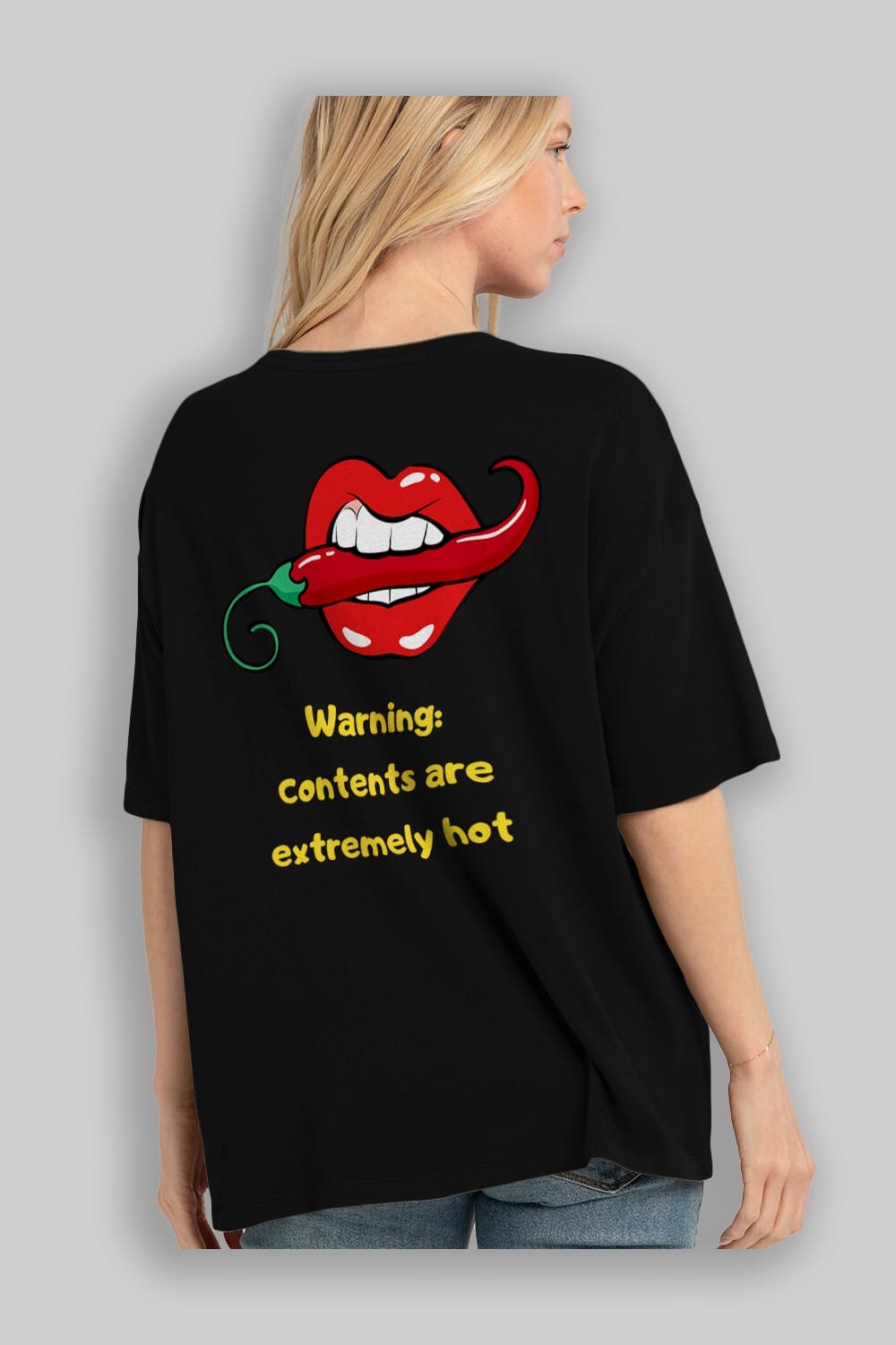 Warning Contents Yazılı Arka Baskılı Oversize t-shirt Erkek Kadın Unisex