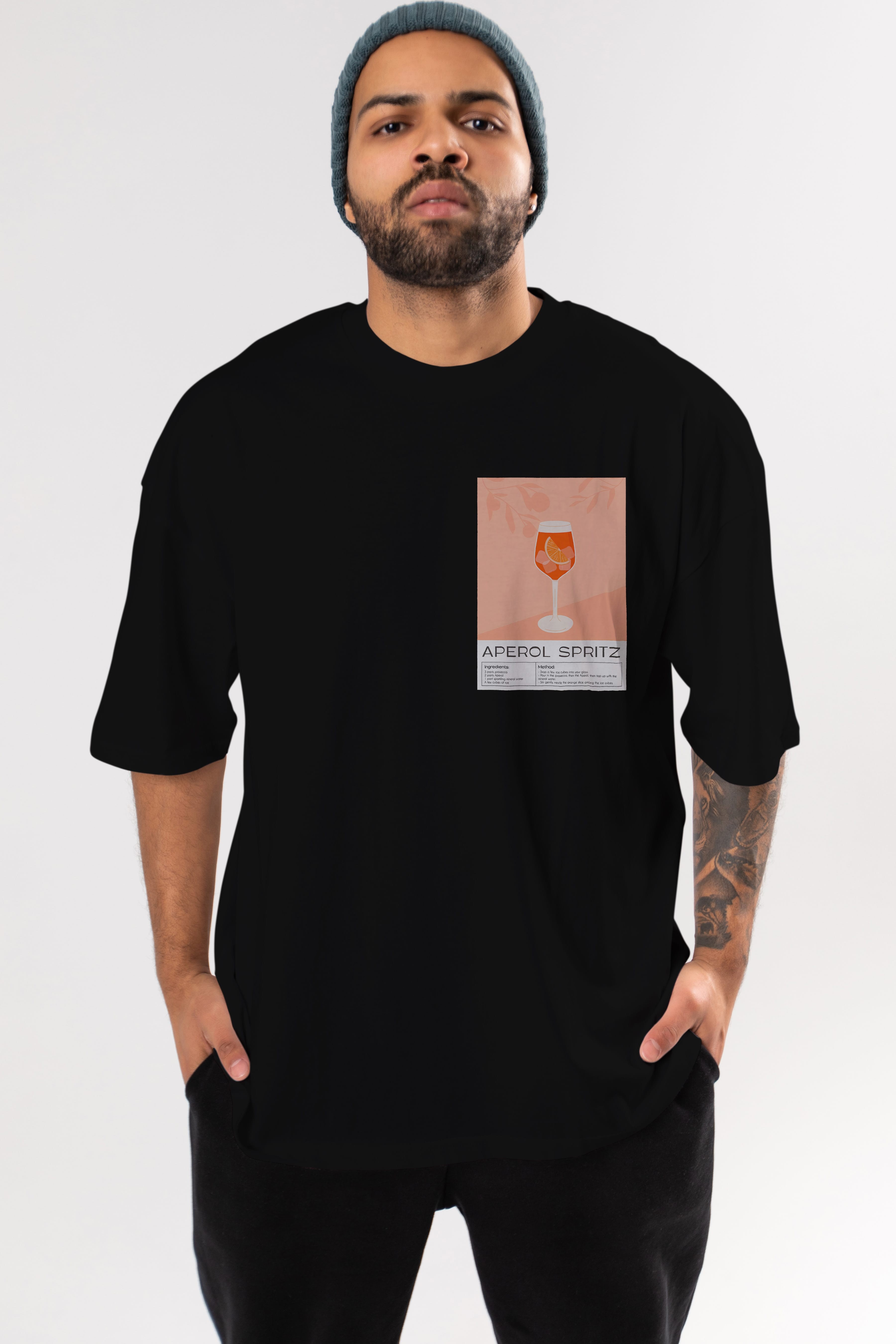 Aperol Spritz 7 Ön Sol Baskılı Oversize t-shirt Erkek Kadın Unisex %100 Pamuk Bisiklet Yaka tişort