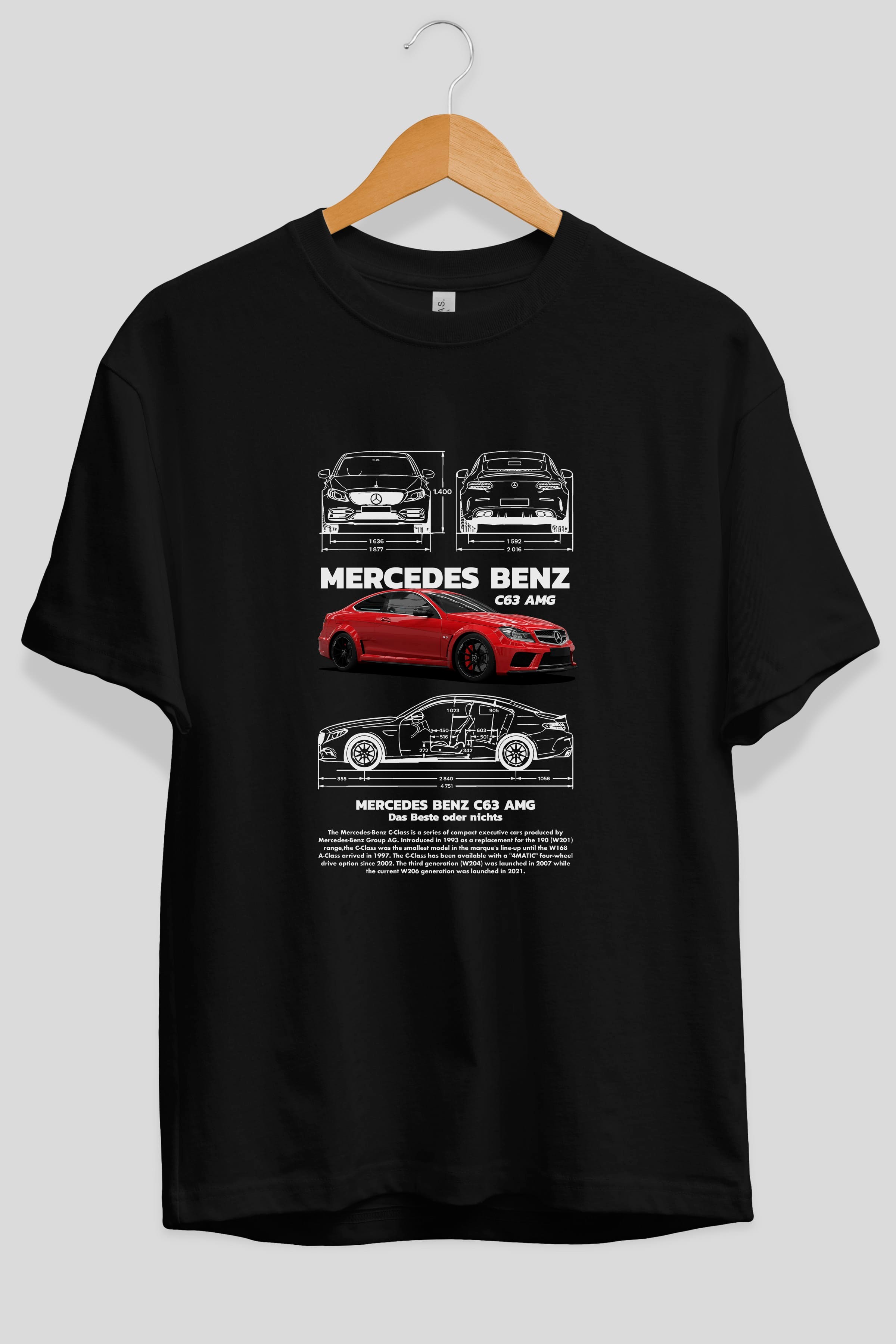 MERCEDES BENZ C 63 Ön Baskılı Oversize t-shirt Erkek Kadın Unisex %100 Pamuk Bisiklet Yaka tişort