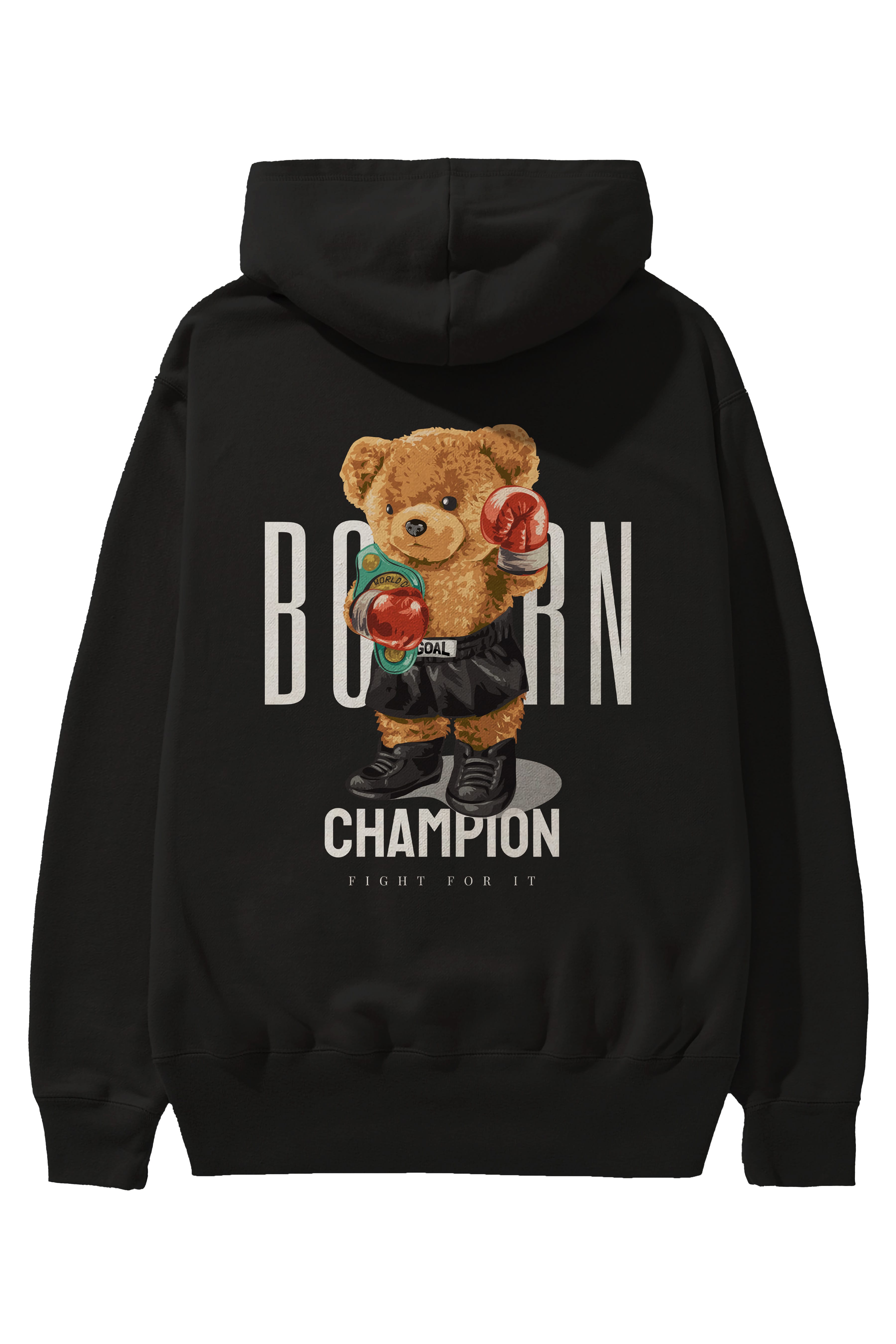 Teddy Bear Champion Arka Baskılı Hoodie Oversize Kapüşonlu Sweatshirt Erkek Kadın Unisex