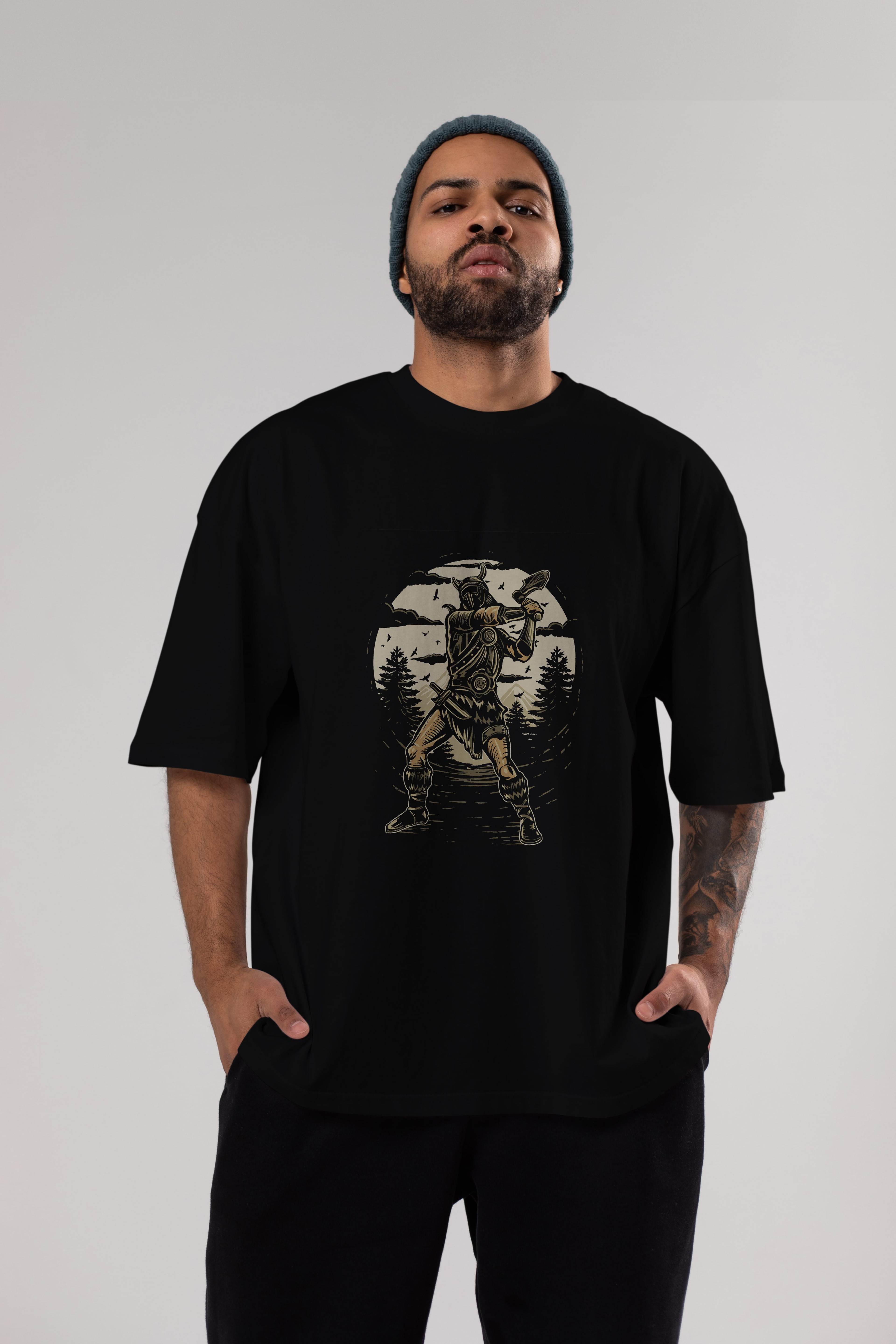 Viking Ön Baskılı Oversize t-shirt Erkek Kadın Unisex %100 Pamuk tişort