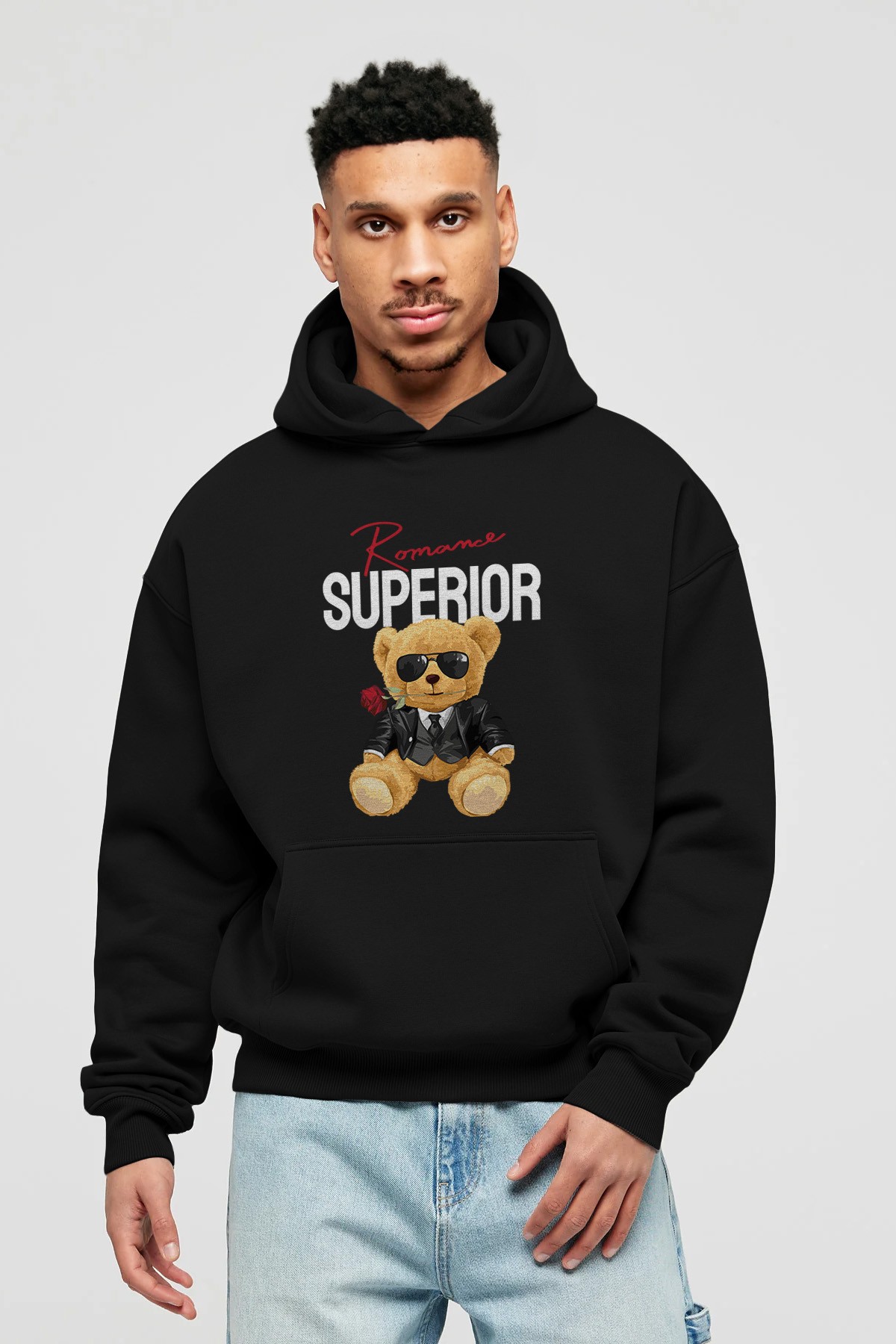 Teddy Bear Romance Superior Ön Baskılı Hoodie Oversize Kapüşonlu Sweatshirt Erkek Kadın Unisex