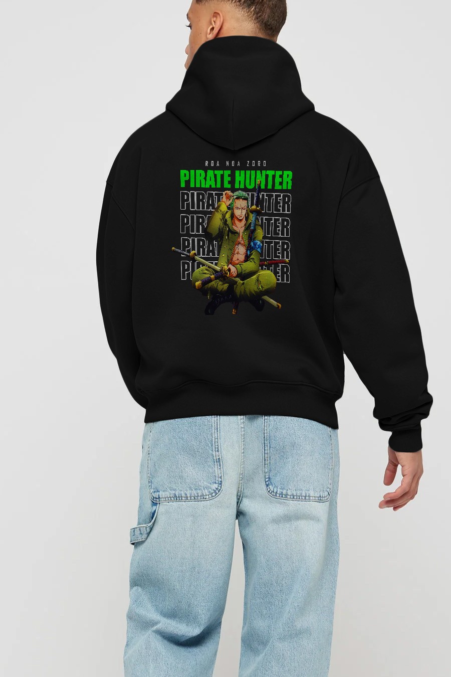 Roronoa Zoro 4 Anime Arka Baskılı Hoodie Oversize Kapüşonlu Sweatshirt Erkek Kadın Unisex