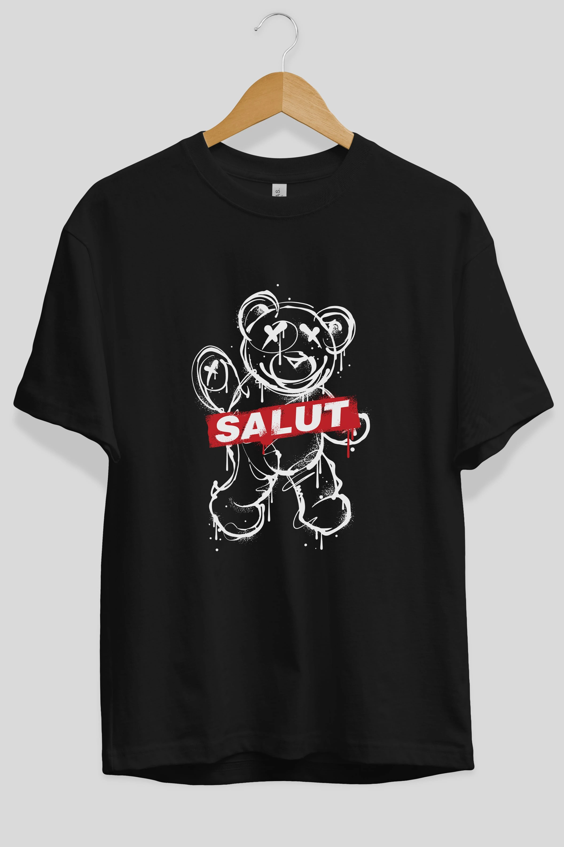 Teddy Bear Salut Ön Baskılı Oversize t-shirt Erkek Kadın Unisex