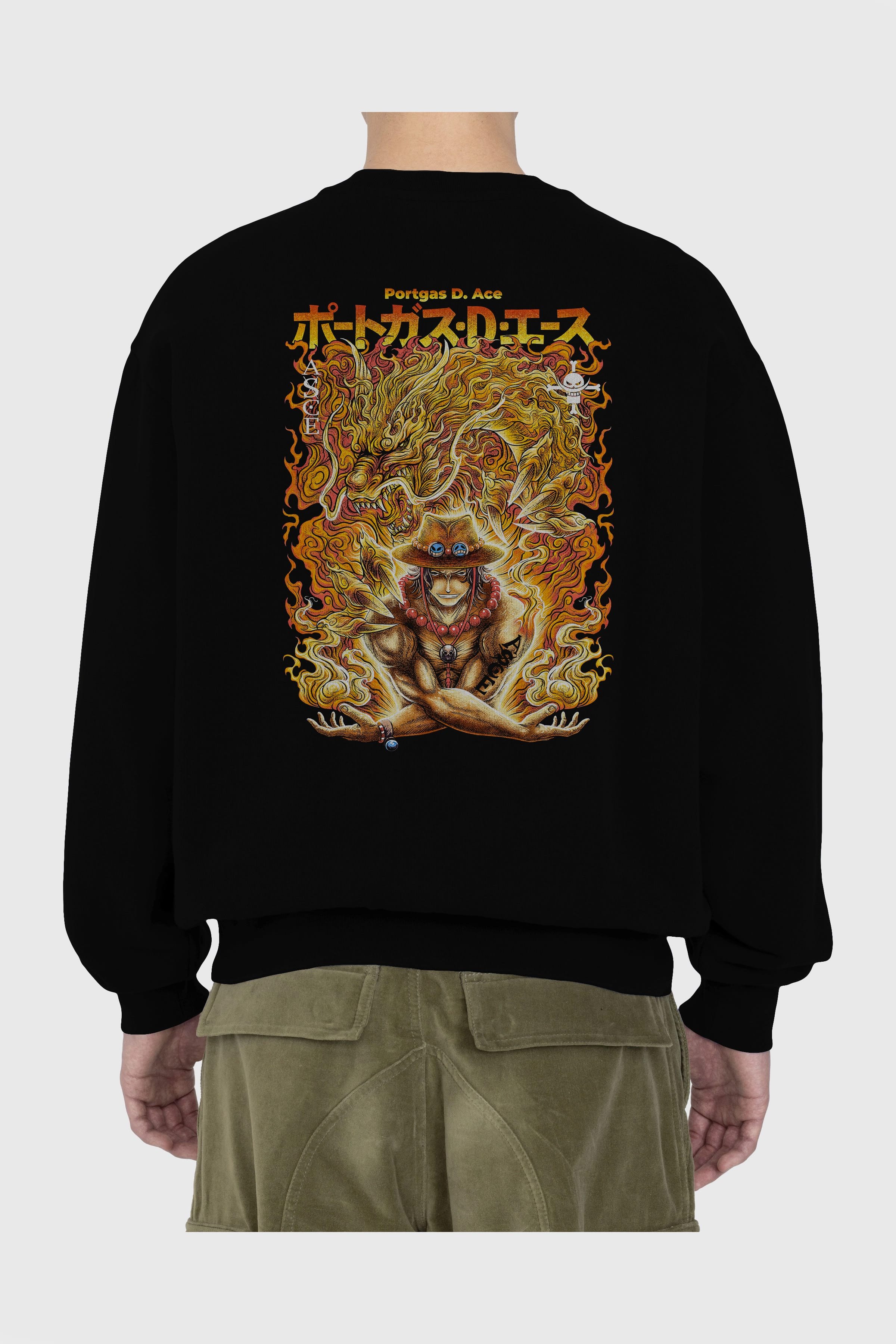 PORTGAS D. ACE Anime Arka Baskılı Oversize Sweatshirt Erkek Kadın Unisex
