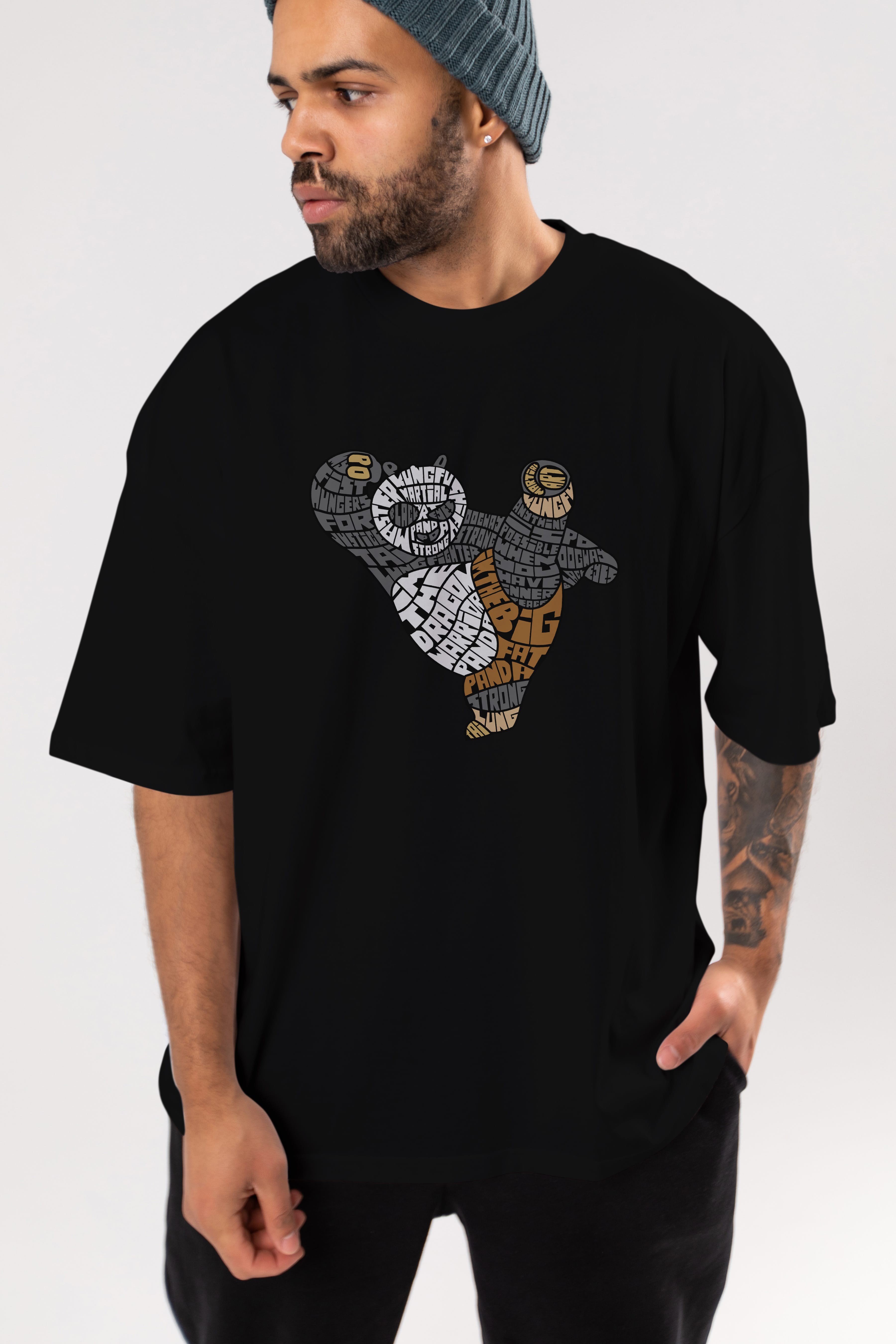 Warrior Panda Ön Baskılı Oversize t-shirt %100 pamuk Erkek Kadın Unisex