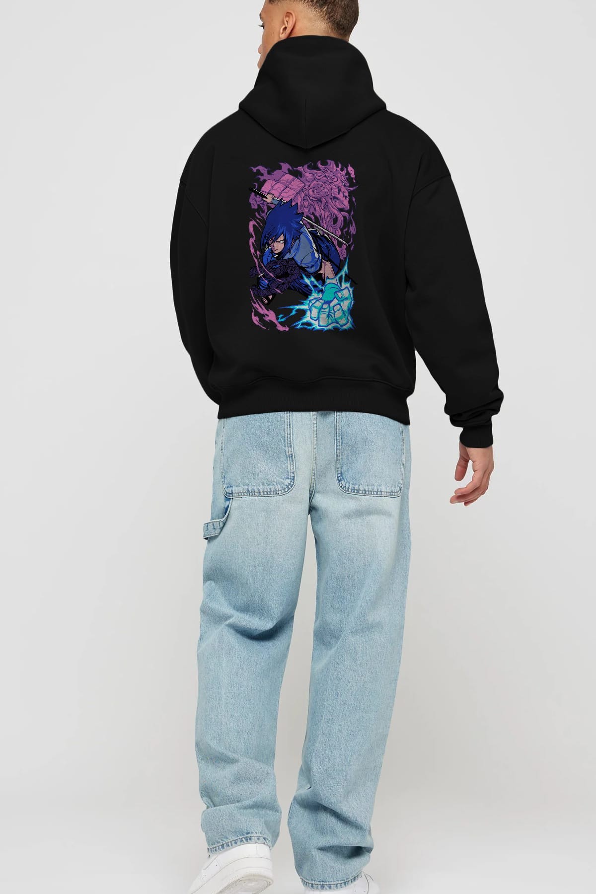 NARUTO SASUKE UCHIHA 2 Anime Arka Baskılı Hoodie Oversize Kapüşonlu Sweatshirt Erkek Kadın Unisex