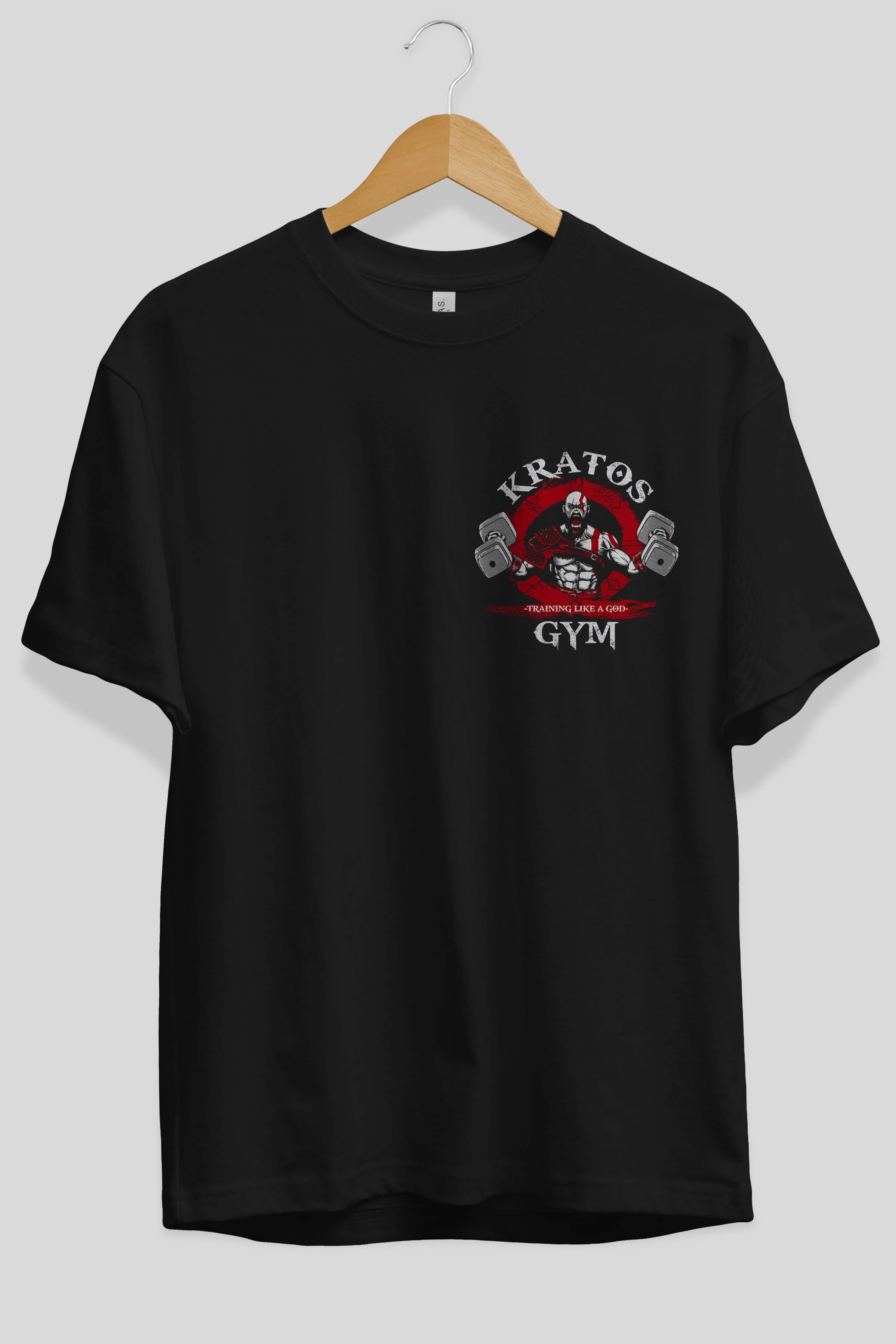 Kratos GYM Ön Sol Baskılı Oversize t-shirt Erkek Kadın Unisex %100 Pamuk Bisiklet Yaka tişort