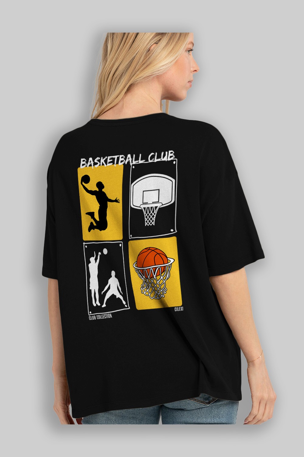 Basketball Club Arka Baskılı Oversize t-shirt Erkek Kadın %100 Pamuk Bisiklet Yaka tişort