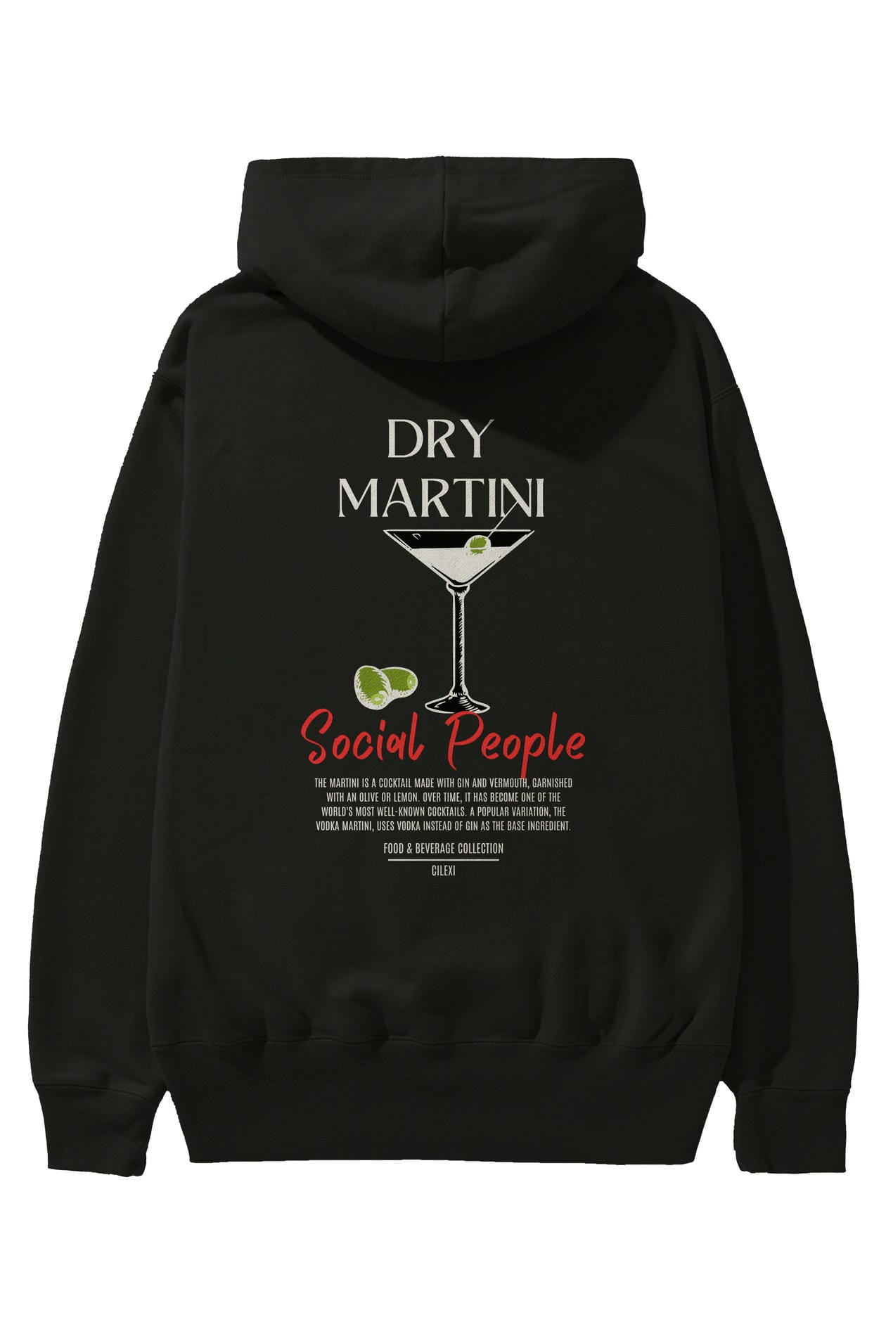 Dry Martini Kokteyl Arka Baskılı Hoodie Oversize Kapüşonlu Sweatshirt Erkek Kadın