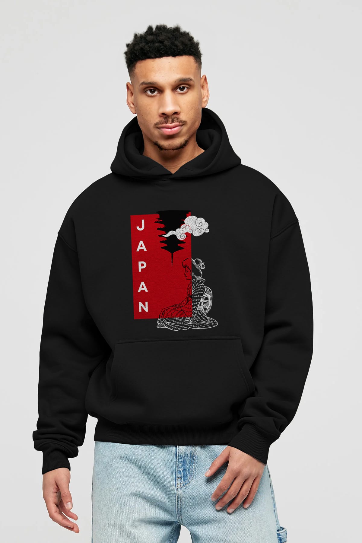 Japan Yazılı Streetwear Ön Baskılı Oversize Hoodie Kapüşonlu Sweatshirt Erkek Kadın Unisex