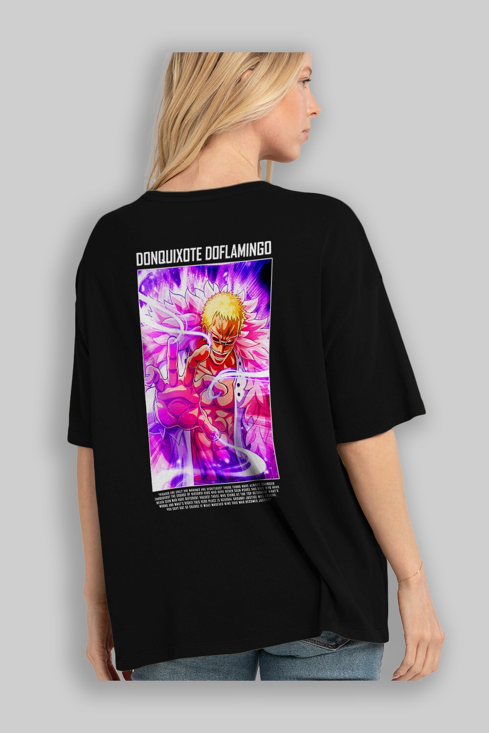 Doflamingo Anime Arka Baskılı Oversize t-shirt Erkek Kadın Unisex %100 pamuk tişort