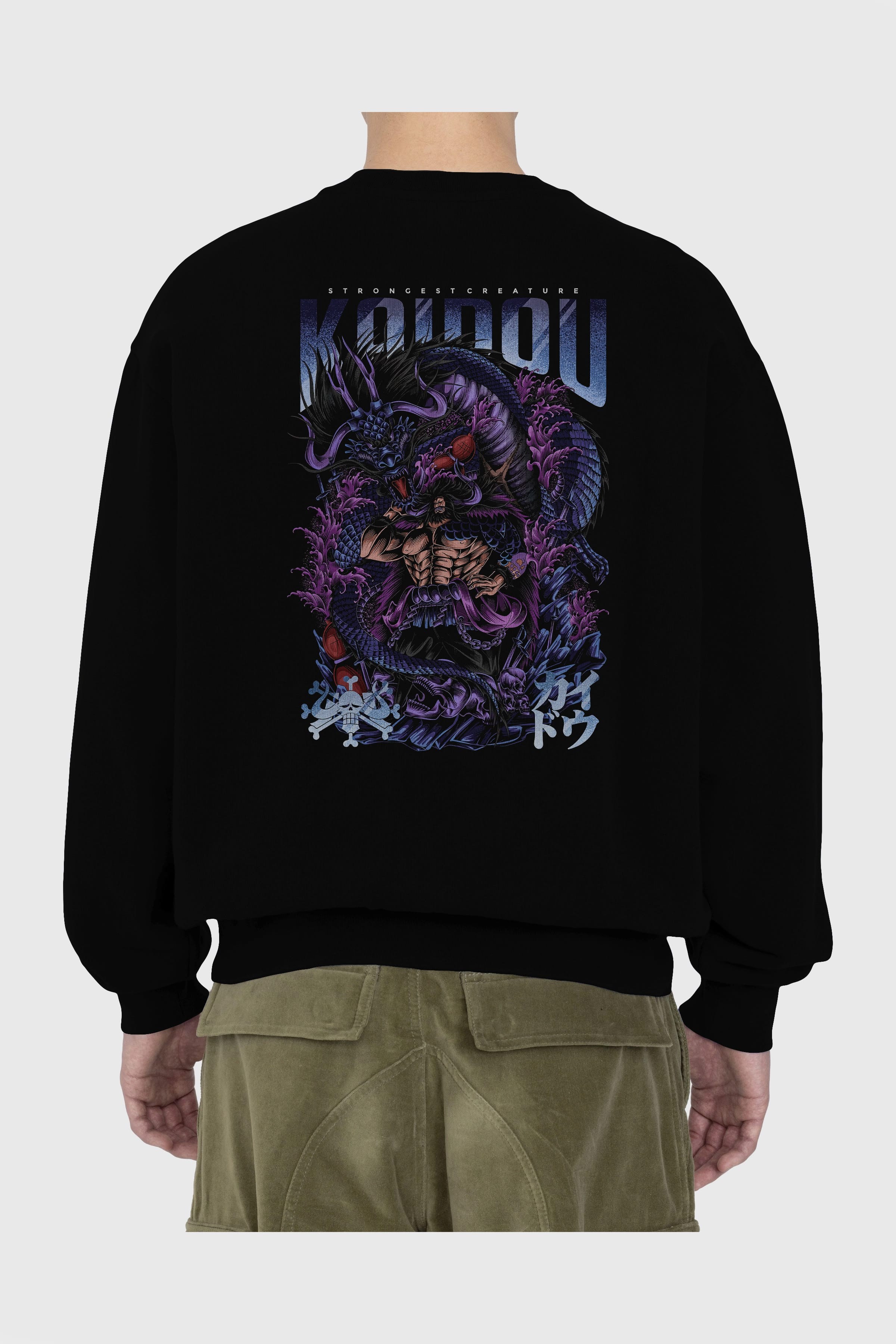 KAIDOU ONE PIECE Anime Arka Baskılı Oversize Sweatshirt Erkek Kadın Unisex