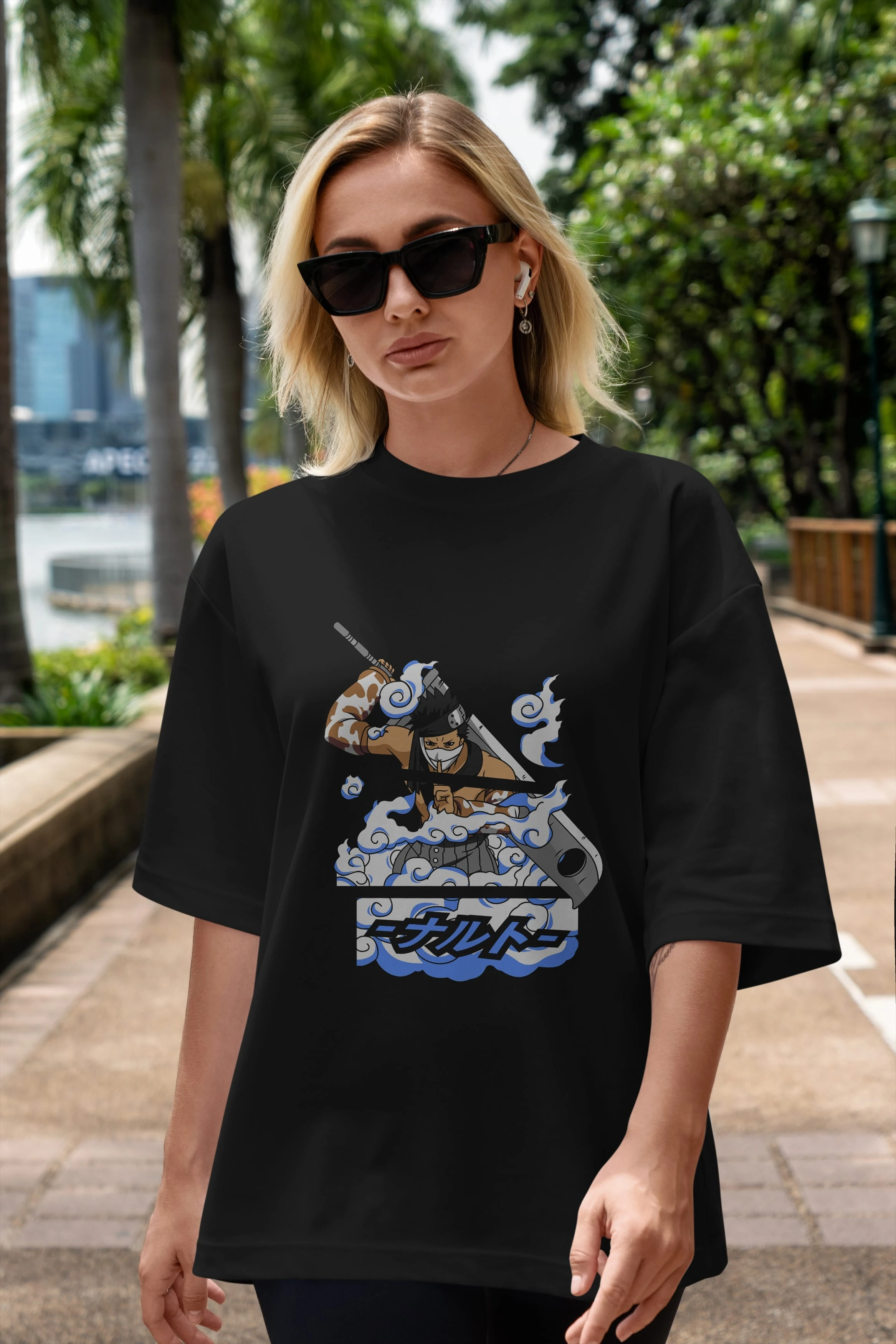 zabuza momochi Anime Ön Baskılı Oversize t-shirt %100 pamuk Erkek Kadın Unisex