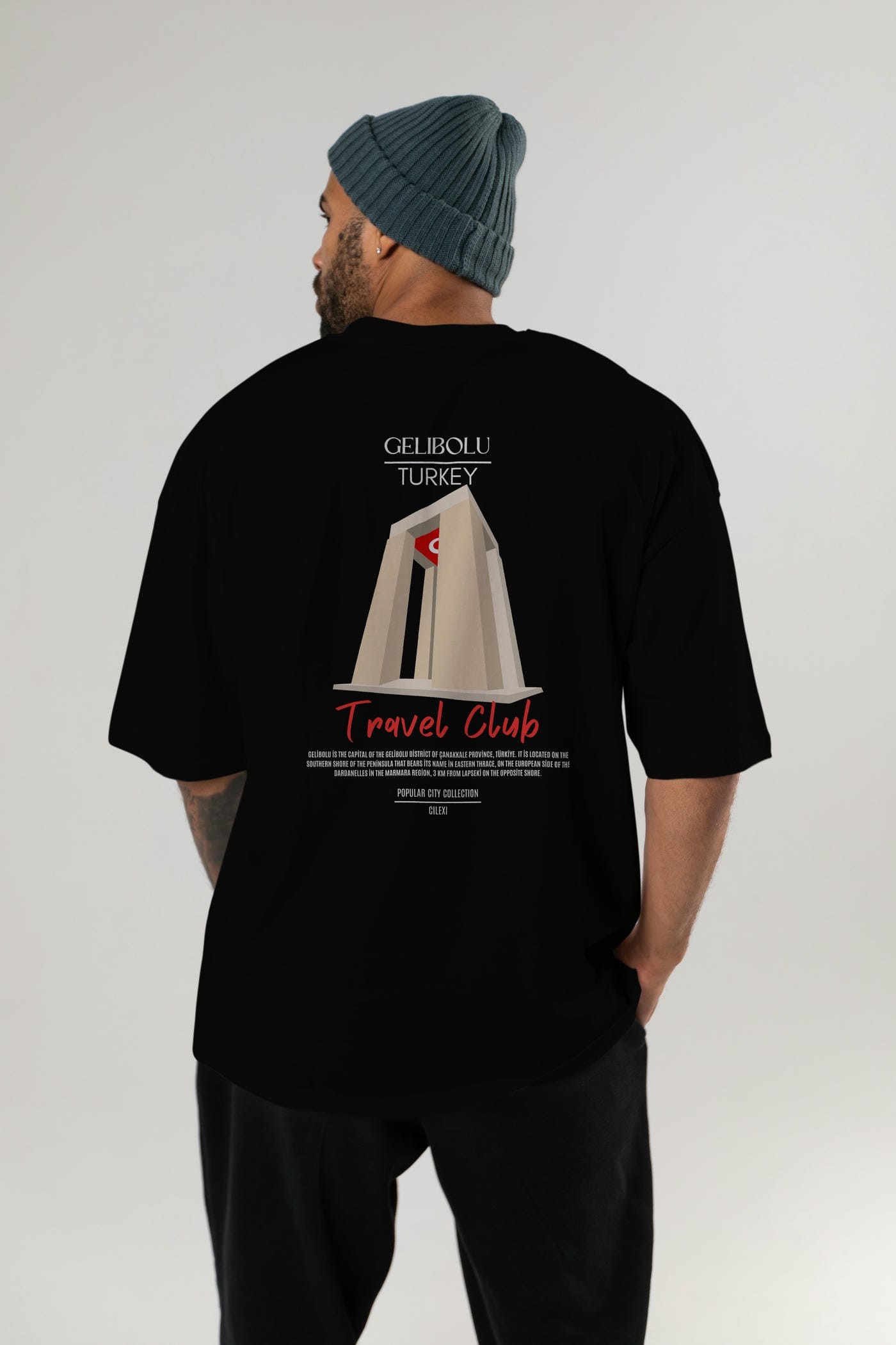 Gelibolu Turkey Arka Baskılı Oversize t-shirt Erkek Kadın Pamuk Bisiklet Yaka tişort