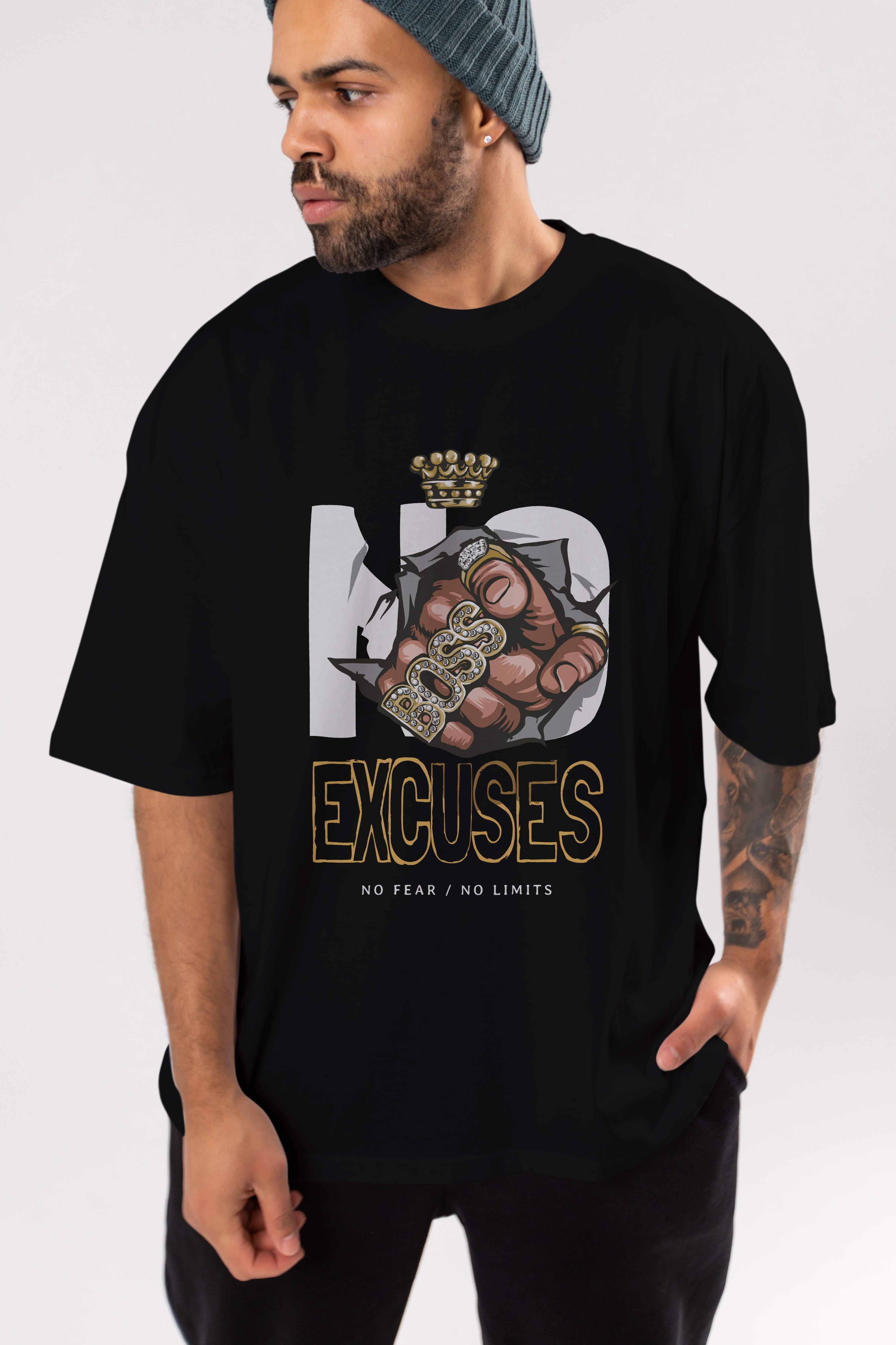 No Excuses Ön Baskılı Oversize t-shirt Erkek Kadın Unisex