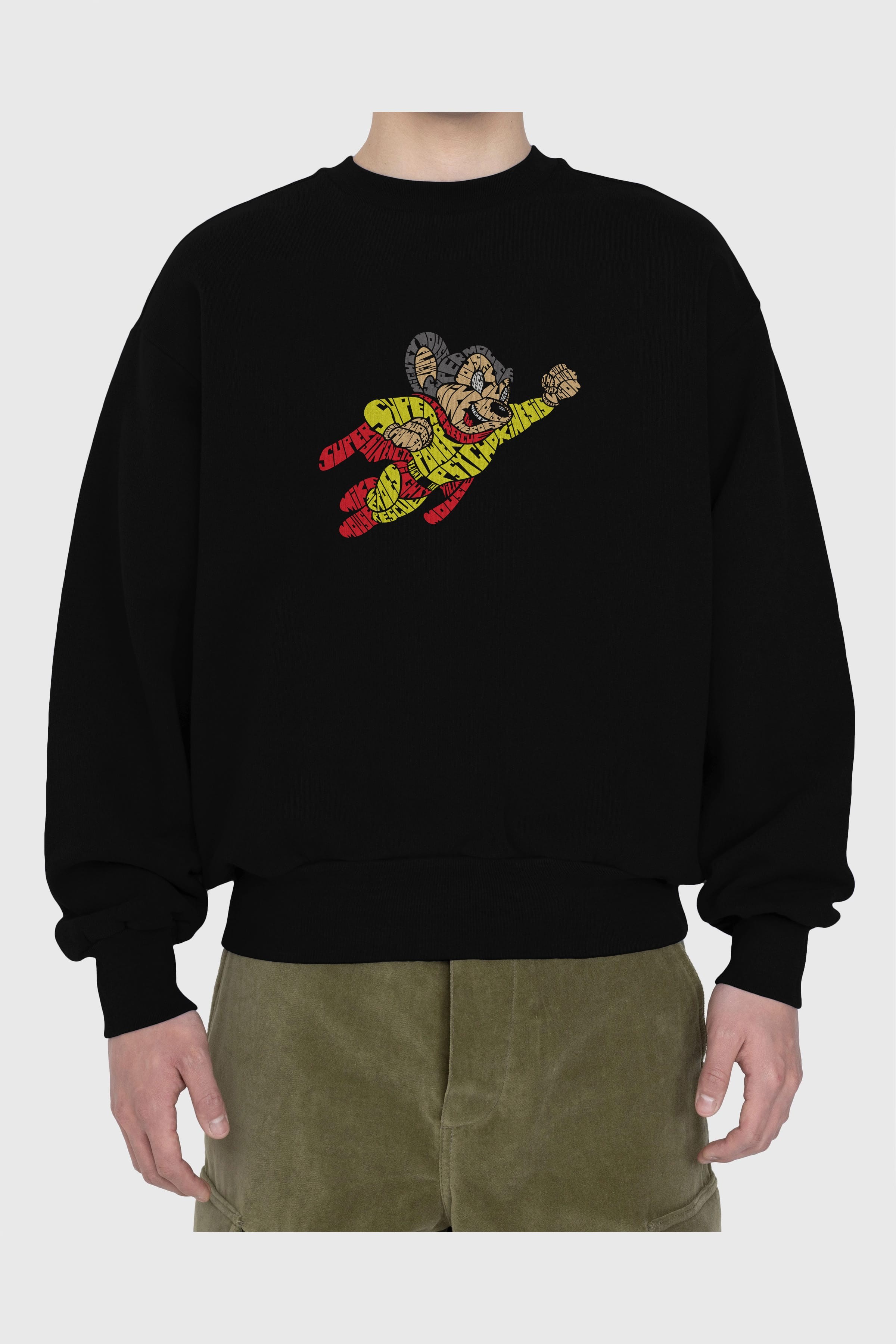 Mighty Mouse Ön Baskılı Oversize Sweatshirt Erkek Kadın Unisex