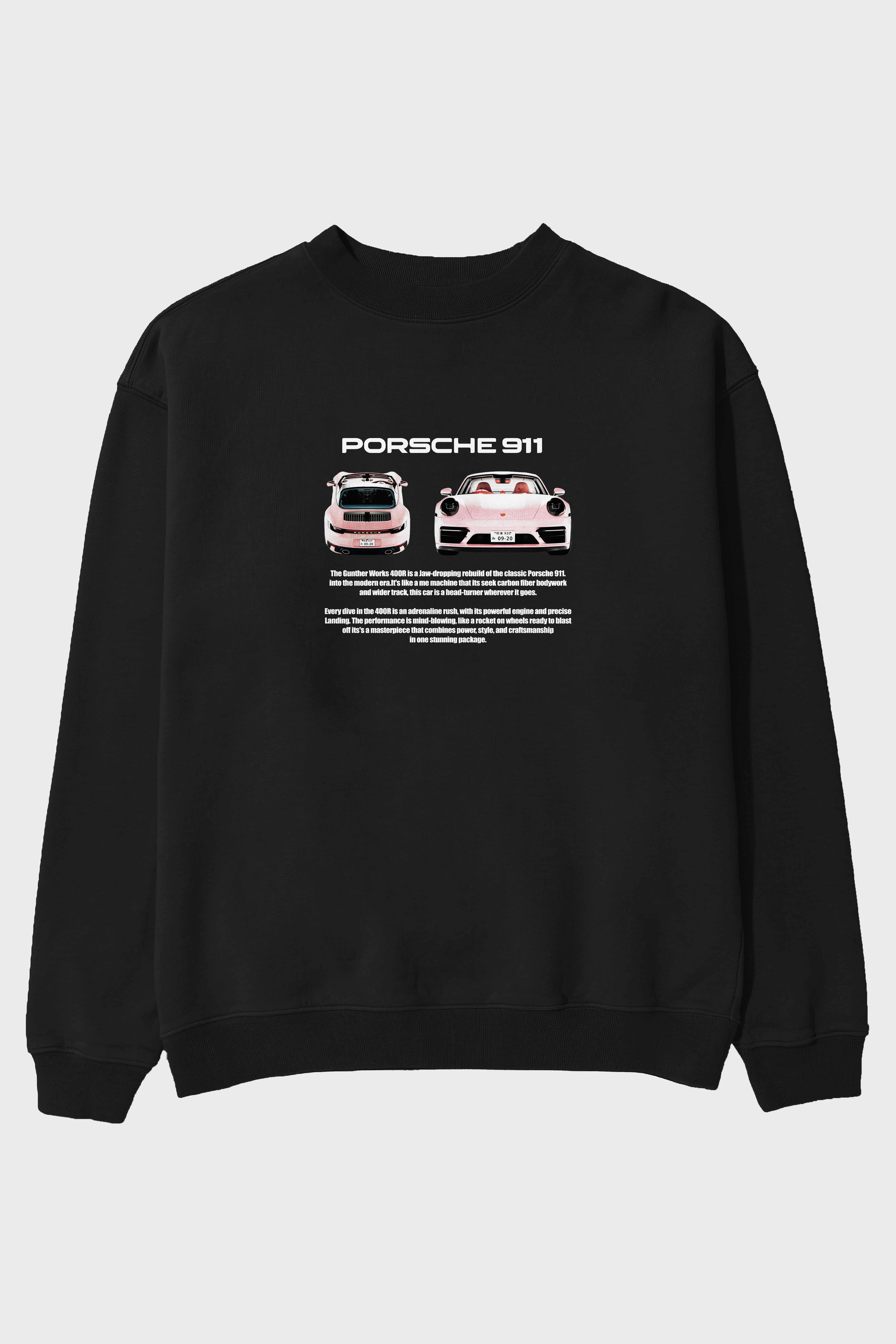 PORSCHE 911 PINK 1 Ön Baskılı Anime Oversize Sweatshirt Erkek Kadın Unisex