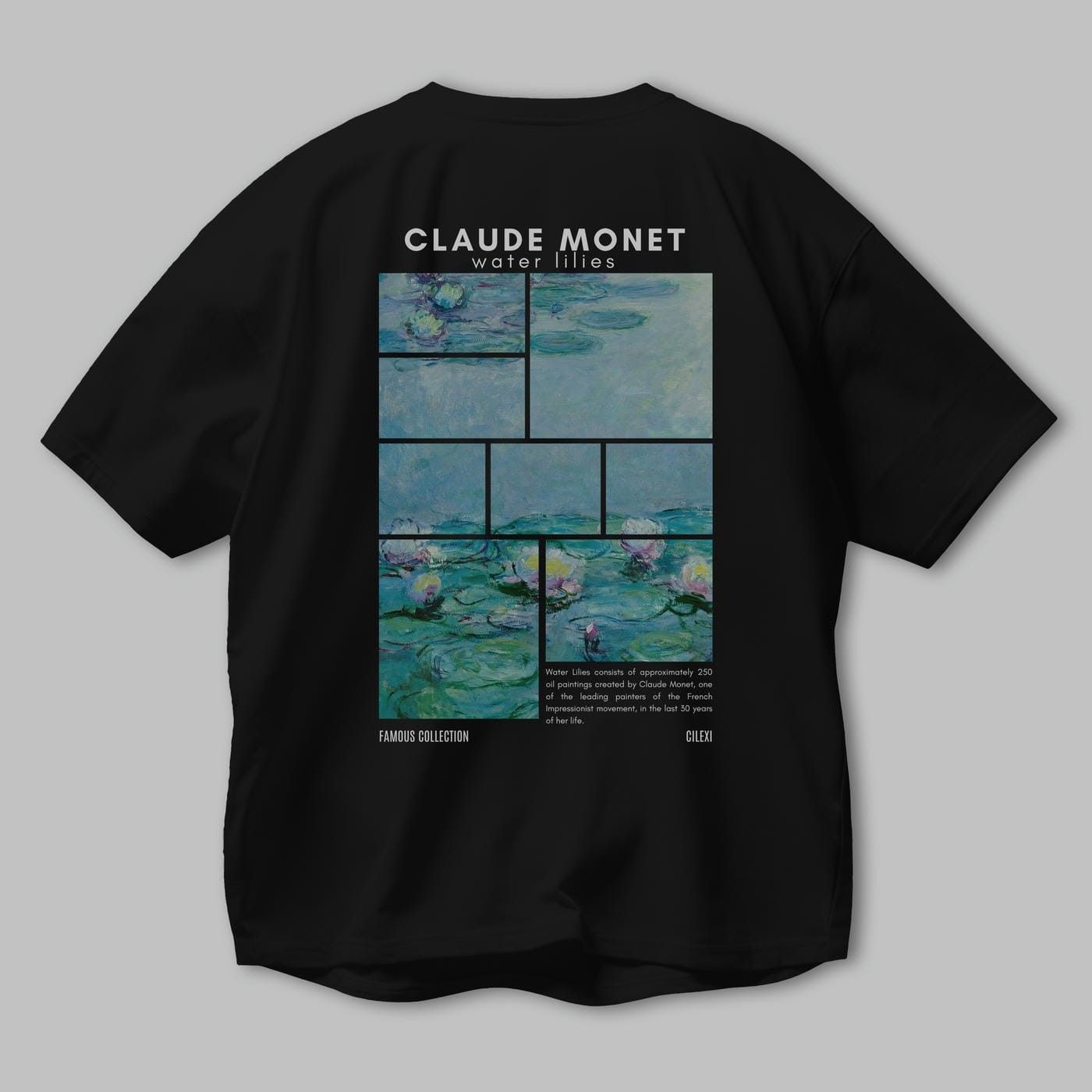 Claude Monet Arka Baskılı Oversize t-shirt Erkek Kadın Bisiklet Yaka Pamuk tişort