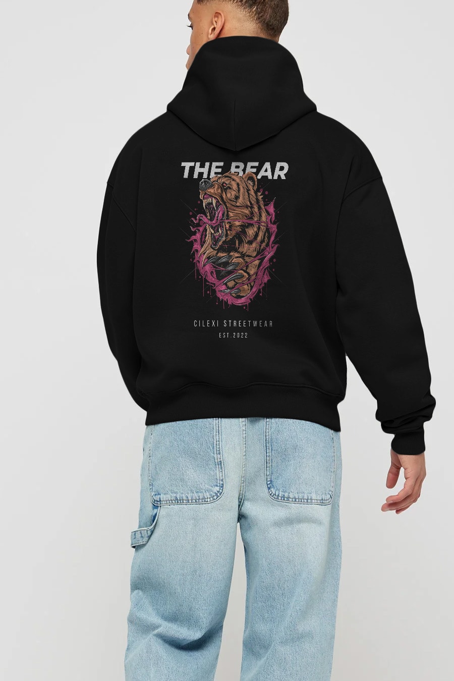 The Bear Arka Baskılı Hoodie Oversize Kapüşonlu Sweatshirt Erkek Kadın Unisex