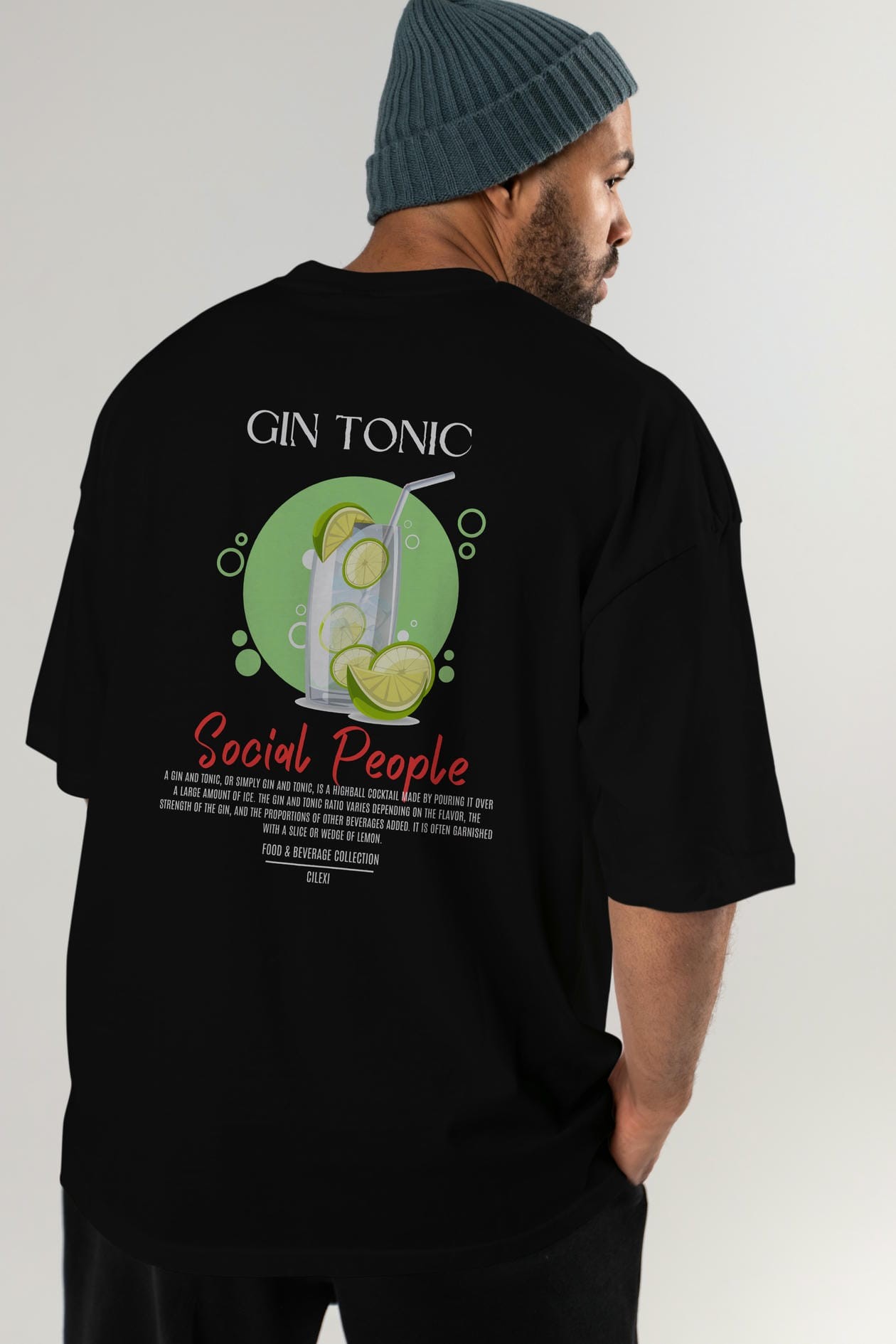 Gın Tonıc Kokteyl Serisi Baskılı Oversize t-shirt Erkek Kadın Unisex %100 Pamuk Bisiklet Yaka tişort