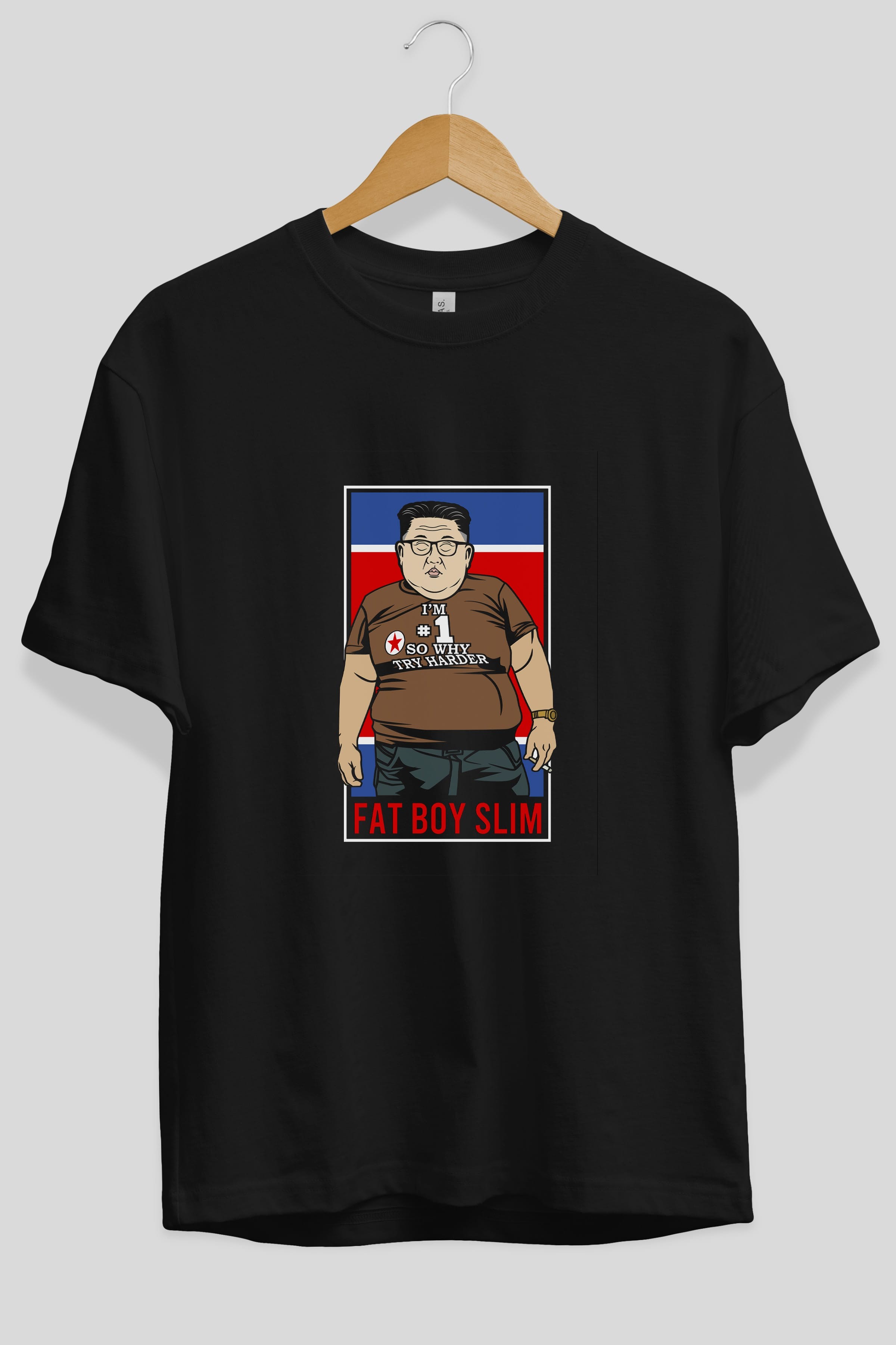 Fat Boy Slim Kim Jong Un Ön Baskılı Oversize t-shirt Erkek Kadın Unisex %100 Pamuk tişort