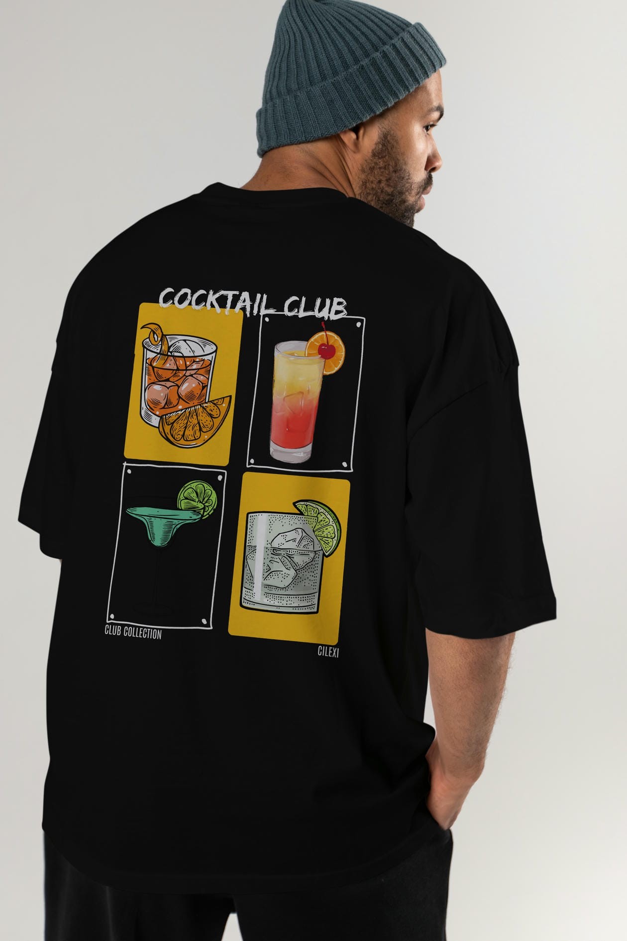 Cocktail Club Arka Baskılı Oversize t-shirt Erkek Kadın %100 Pamuk Bisiklet Yaka tişort