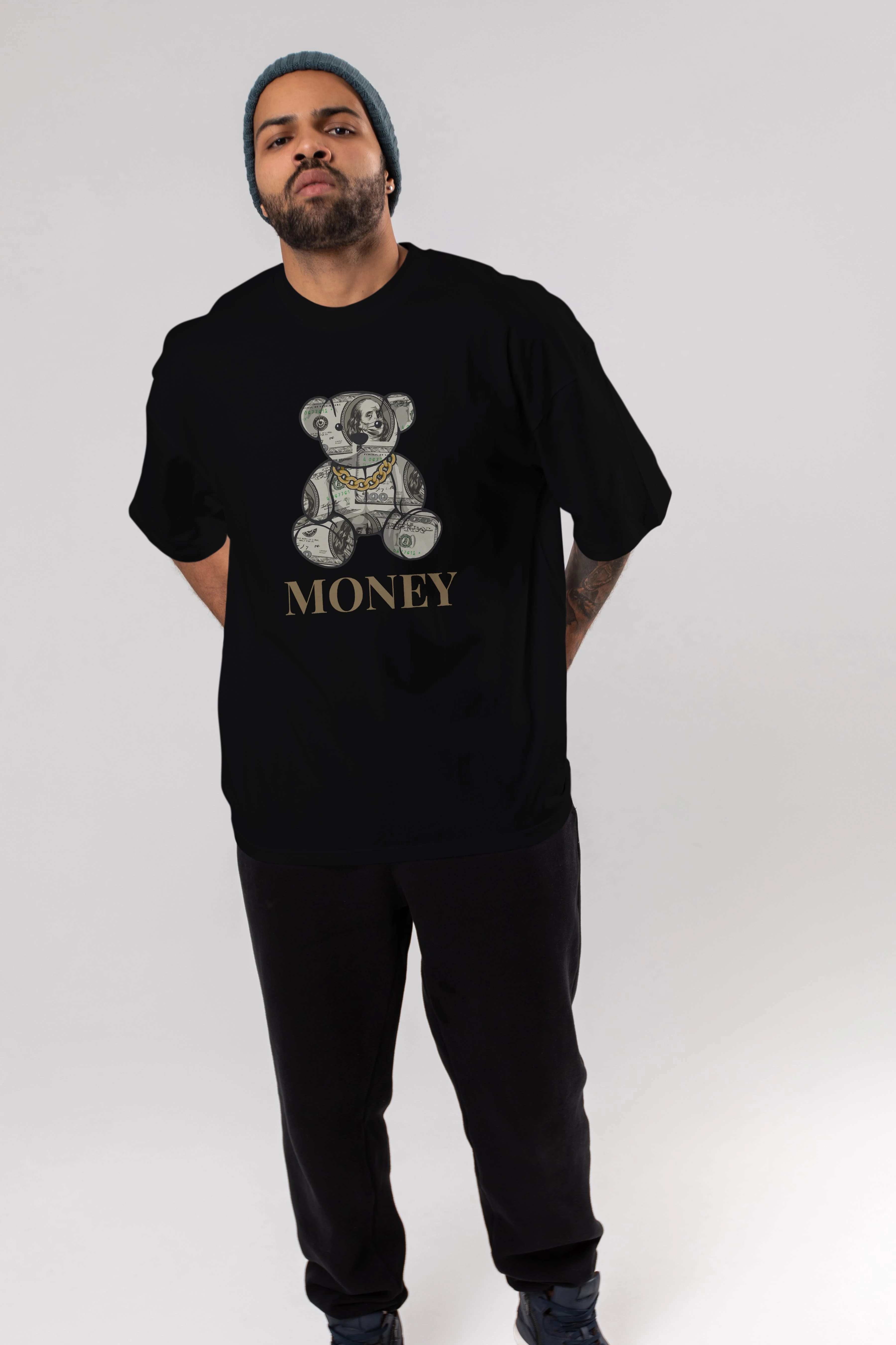 Teddy Bear Money Ön Baskılı Oversize t-shirt Erkek Kadın Unisex