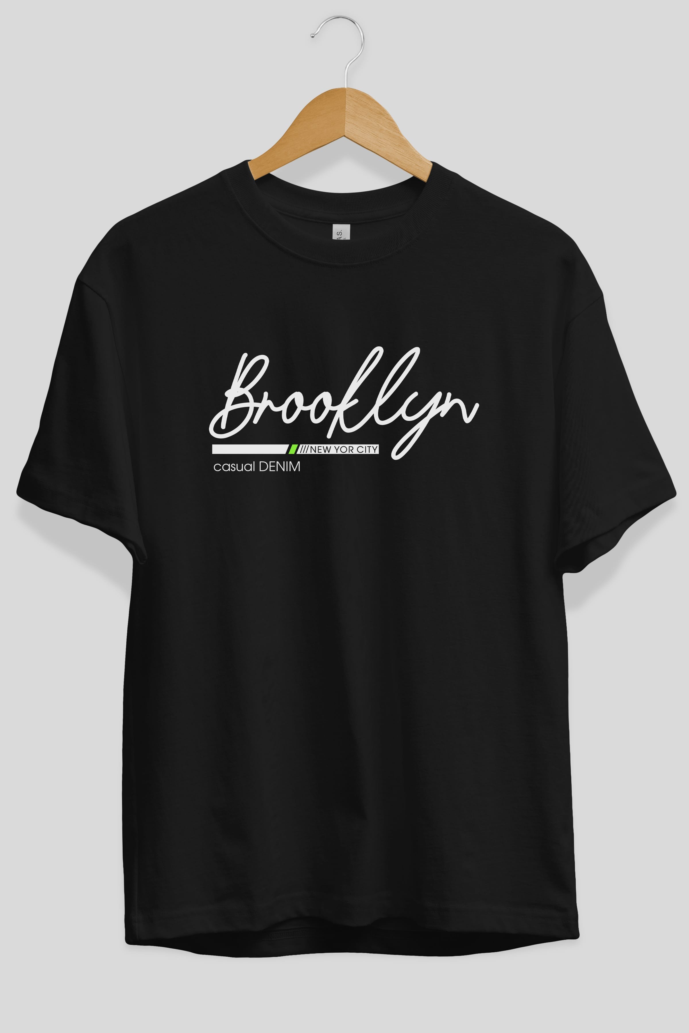 Brooklyn Denim Ön Baskılı Oversize t-shirt Erkek Kadın Unisex