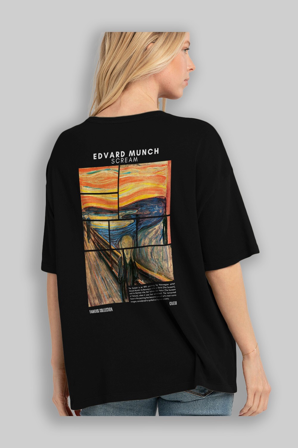 Edvard Munch Scream Arka Baskılı Oversize t-shirt Erkek Kadın Bisiklet Yaka Pamuk tişort