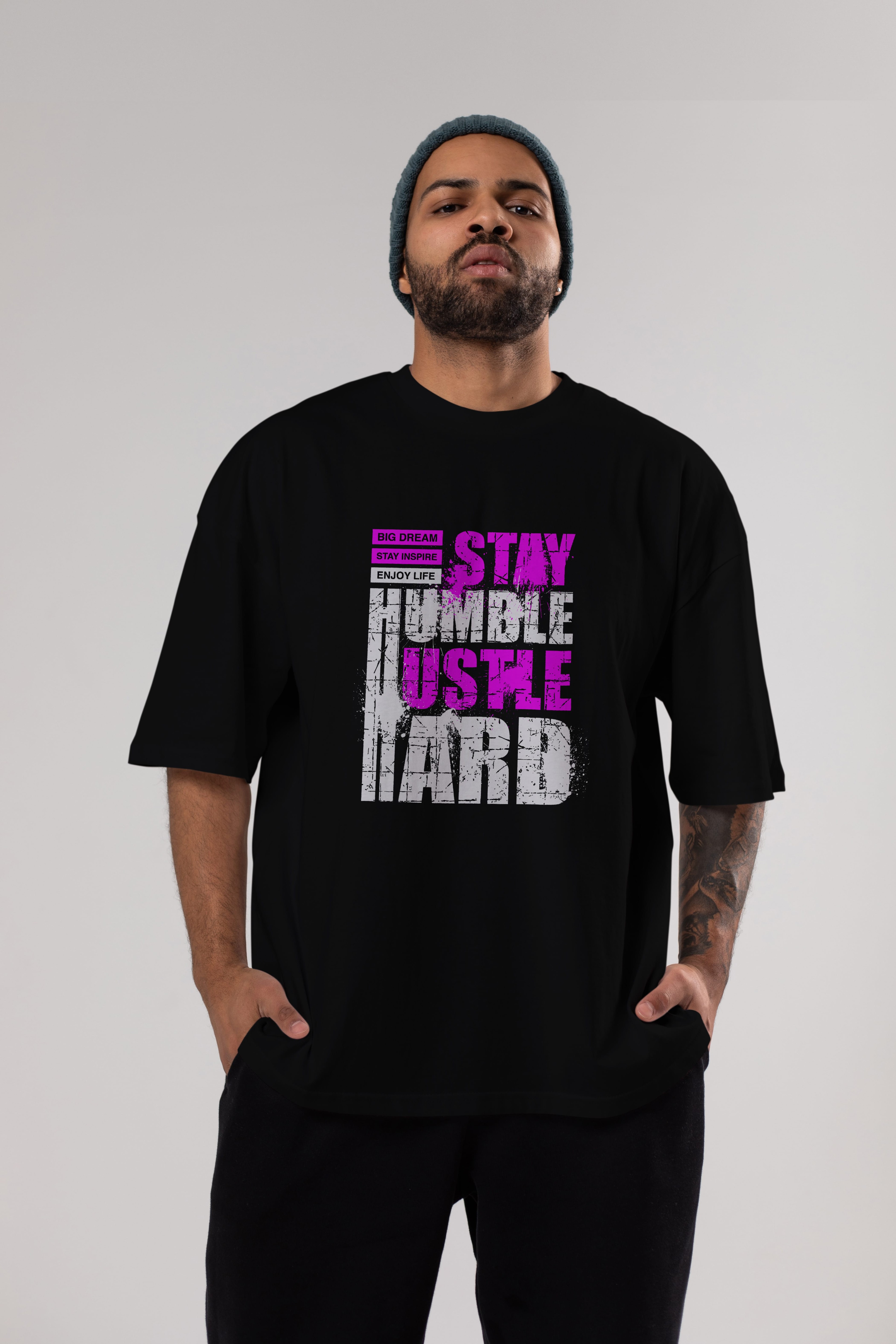 Stay Hustle Ön Baskılı Oversize t-shirt Erkek Kadın Unisex