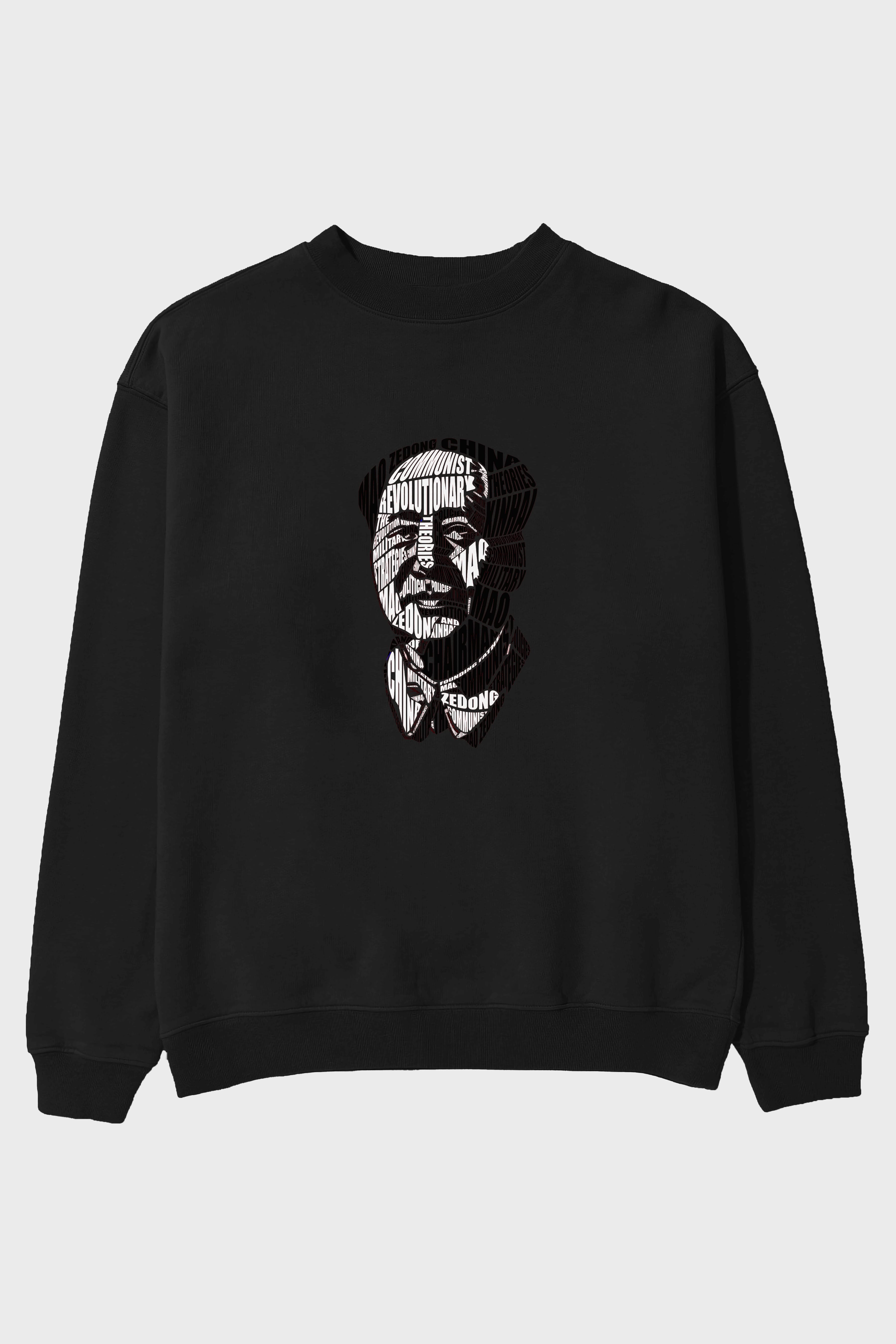 Mao Zedong Calligram Ön Baskılı Oversize Sweatshirt Erkek Kadın Unisex