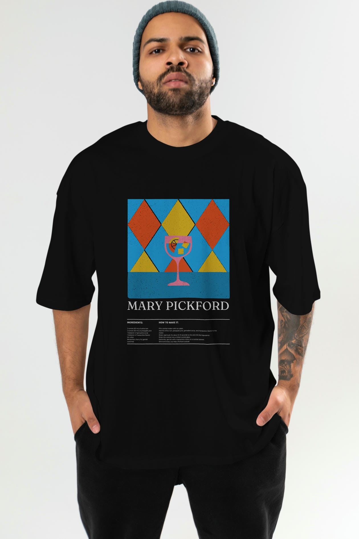 Mary Pickford Kokteyl Ön Baskılı Oversize t-shirt Erkek Kadın %100 Pamuk Bisiklet Yaka tişort