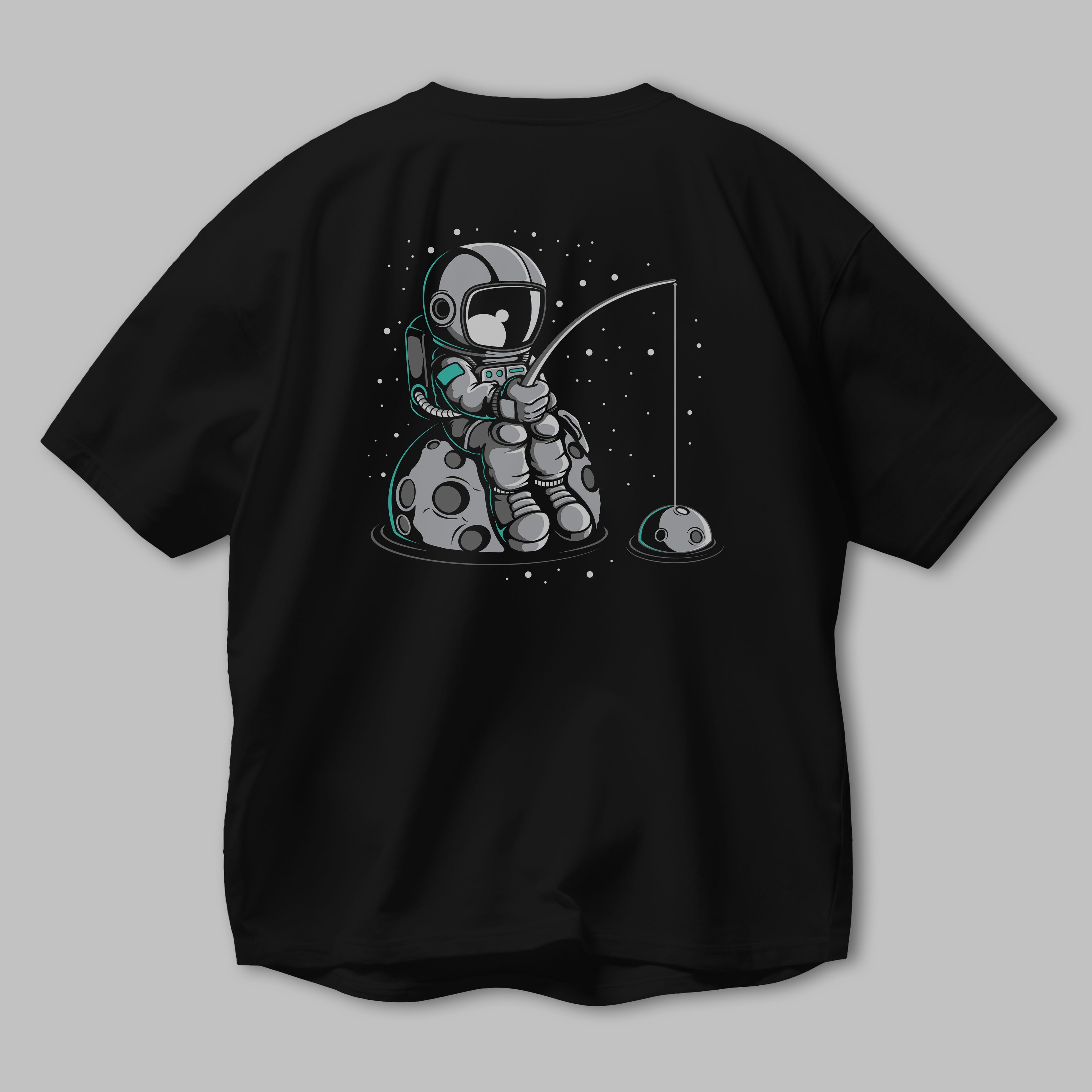 Astronaut Fishing Arka Baskılı Oversize t-shirt Erkek Kadın Unisex