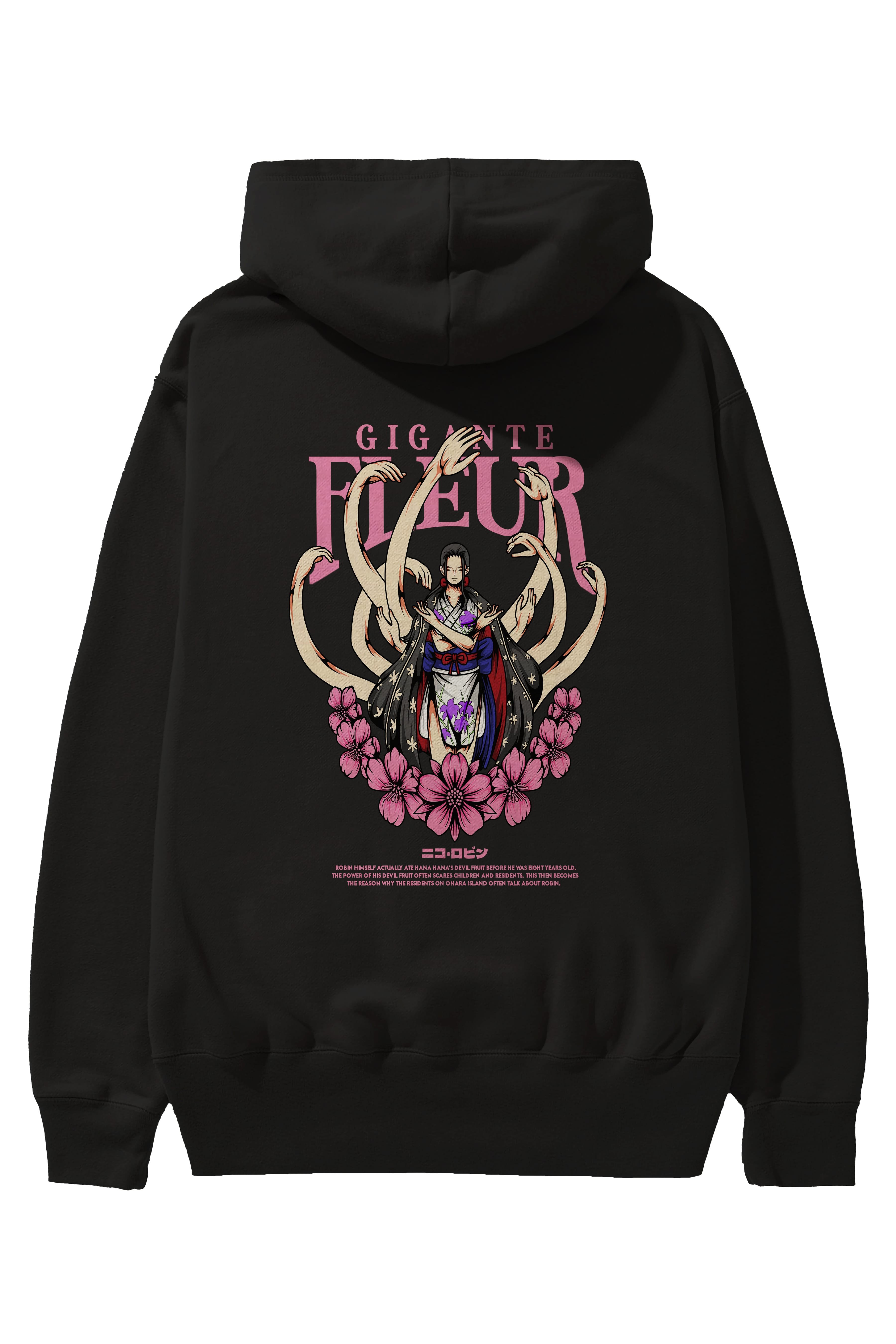 Gigante Fleur Anime Arka Baskılı Hoodie Oversize Kapüşonlu Sweatshirt Erkek Kadın Unisex