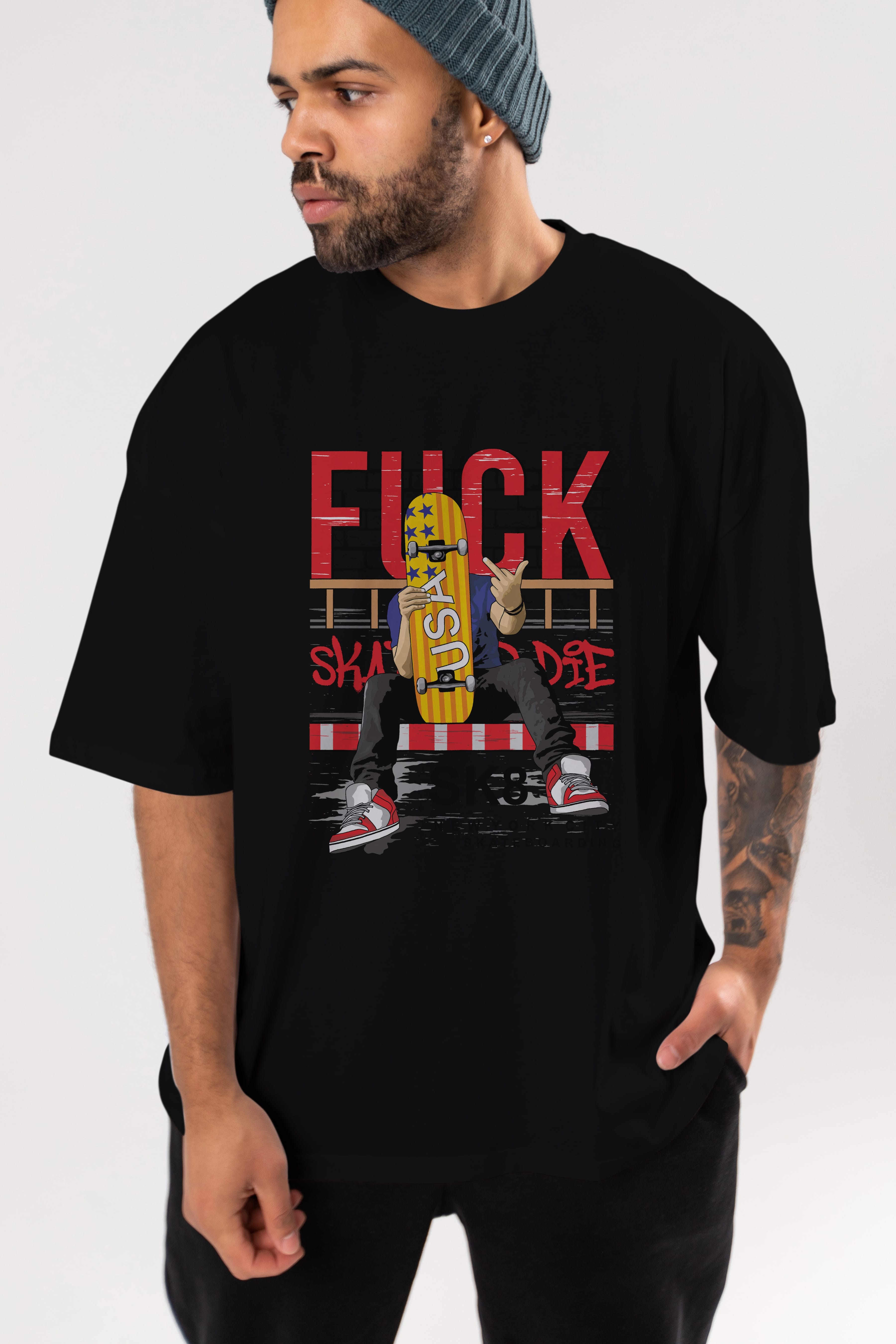 Skate or Die Ön Baskılı Oversize t-shirt Erkek Kadın Unisex