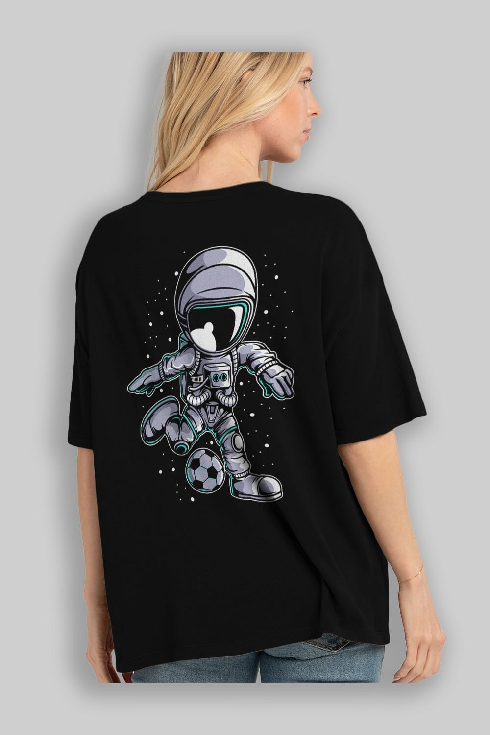 Astronaut Soccer (2) Arka Baskılı Oversize t-shirt Erkek Kadın Unisex