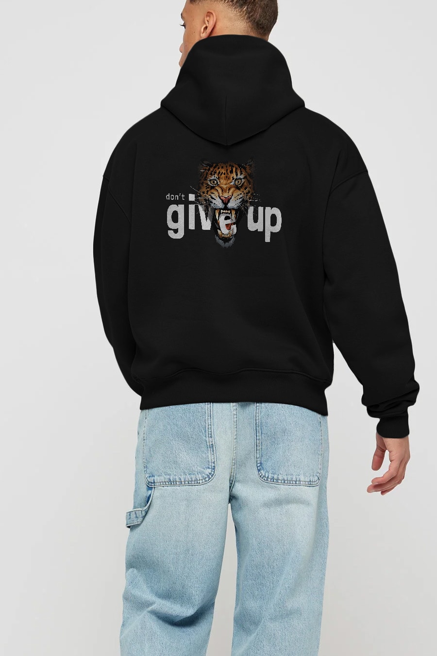 Teddy Bear Dont Give Up Arka Baskılı Hoodie Oversize Kapüşonlu Sweatshirt Erkek Kadın Unisex