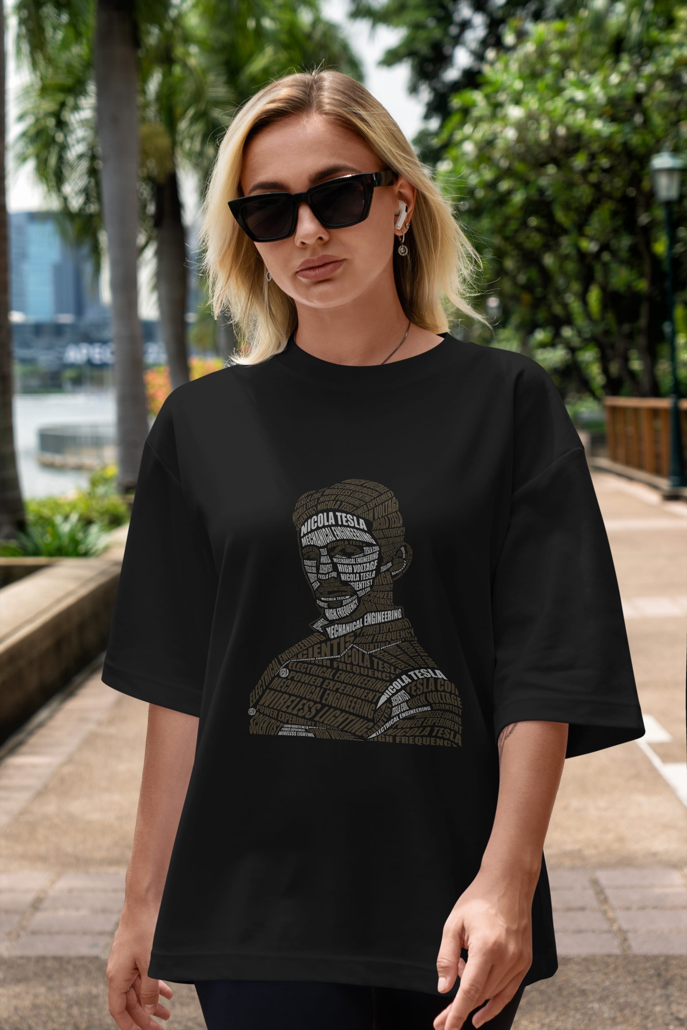 Nikola Tesla Calligram Ön Baskılı Oversize t-shirt %100 pamuk Erkek Kadın Unisex