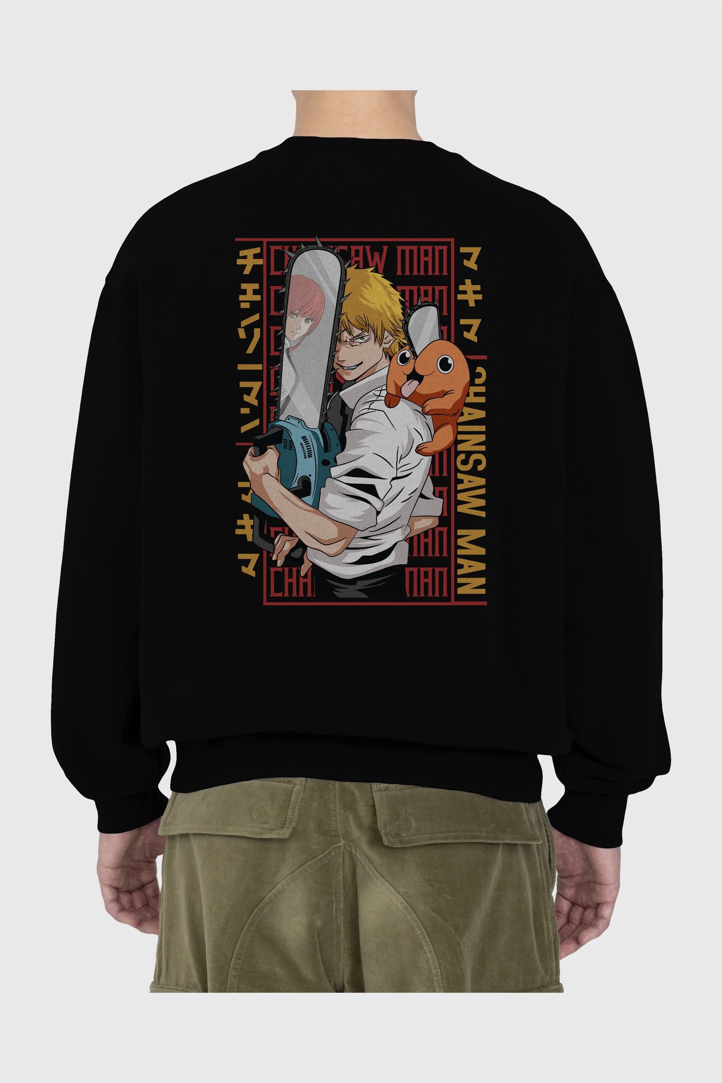 Chainsaw DENJI Anime Arka Baskılı Oversize Sweatshirt Erkek Kadın Unisex
